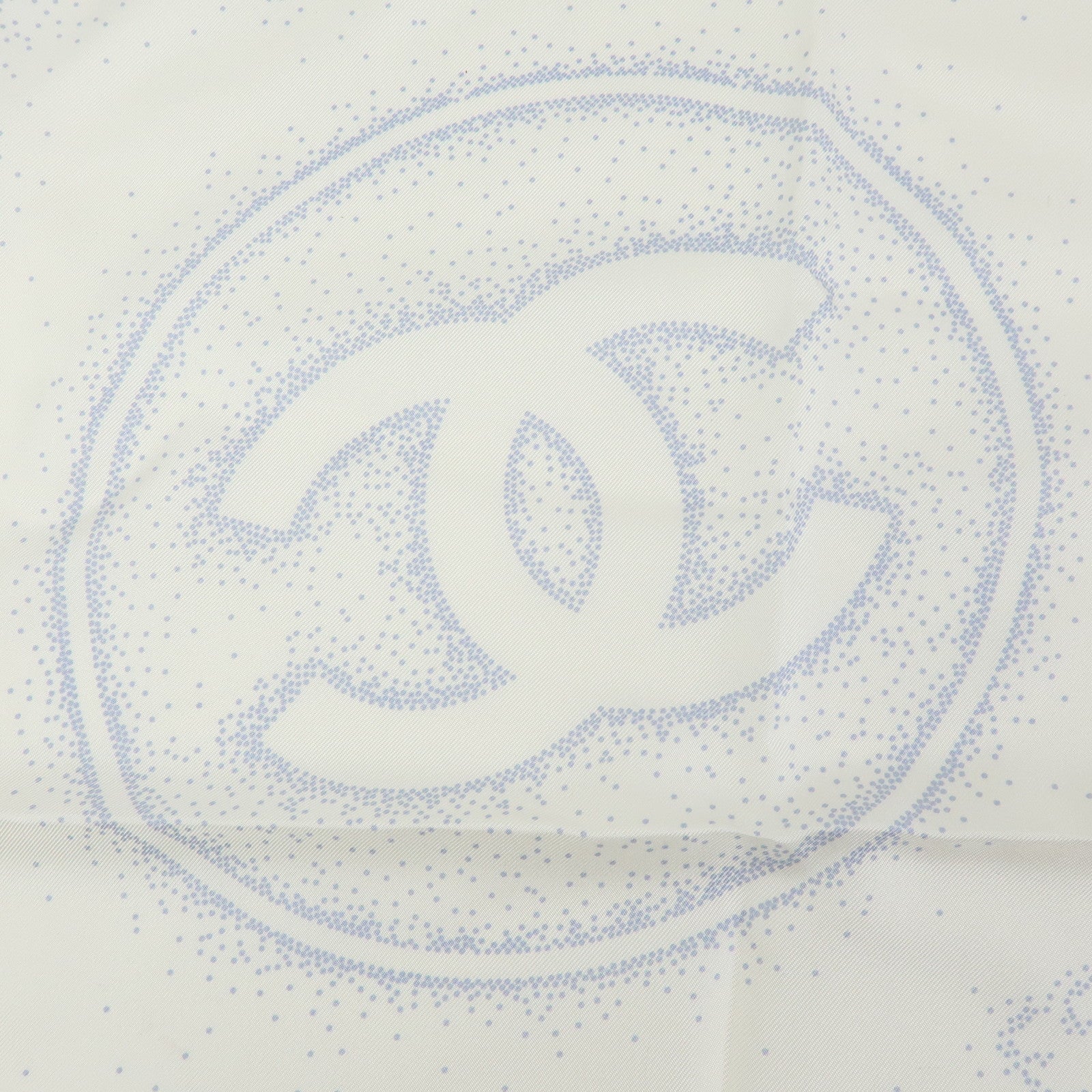 CHANEL Camelia COCO Mark Silk 100% Scarf Bear Penguin White Light Blue