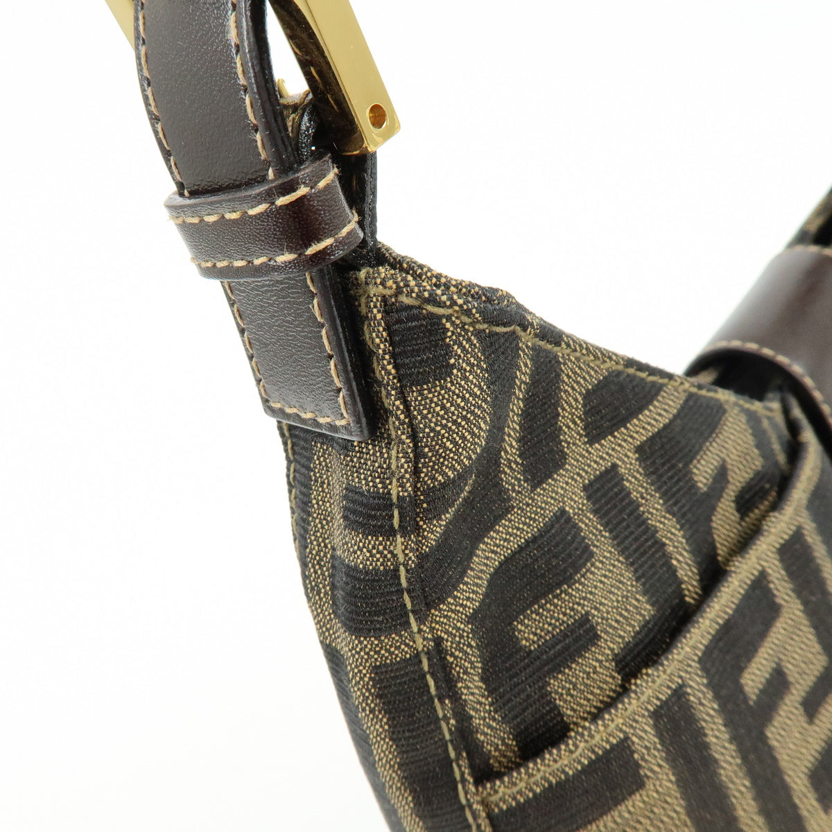 FENDI Zucca Canvas Leather Shoulder Bag Hand Bag Brown Black 26569