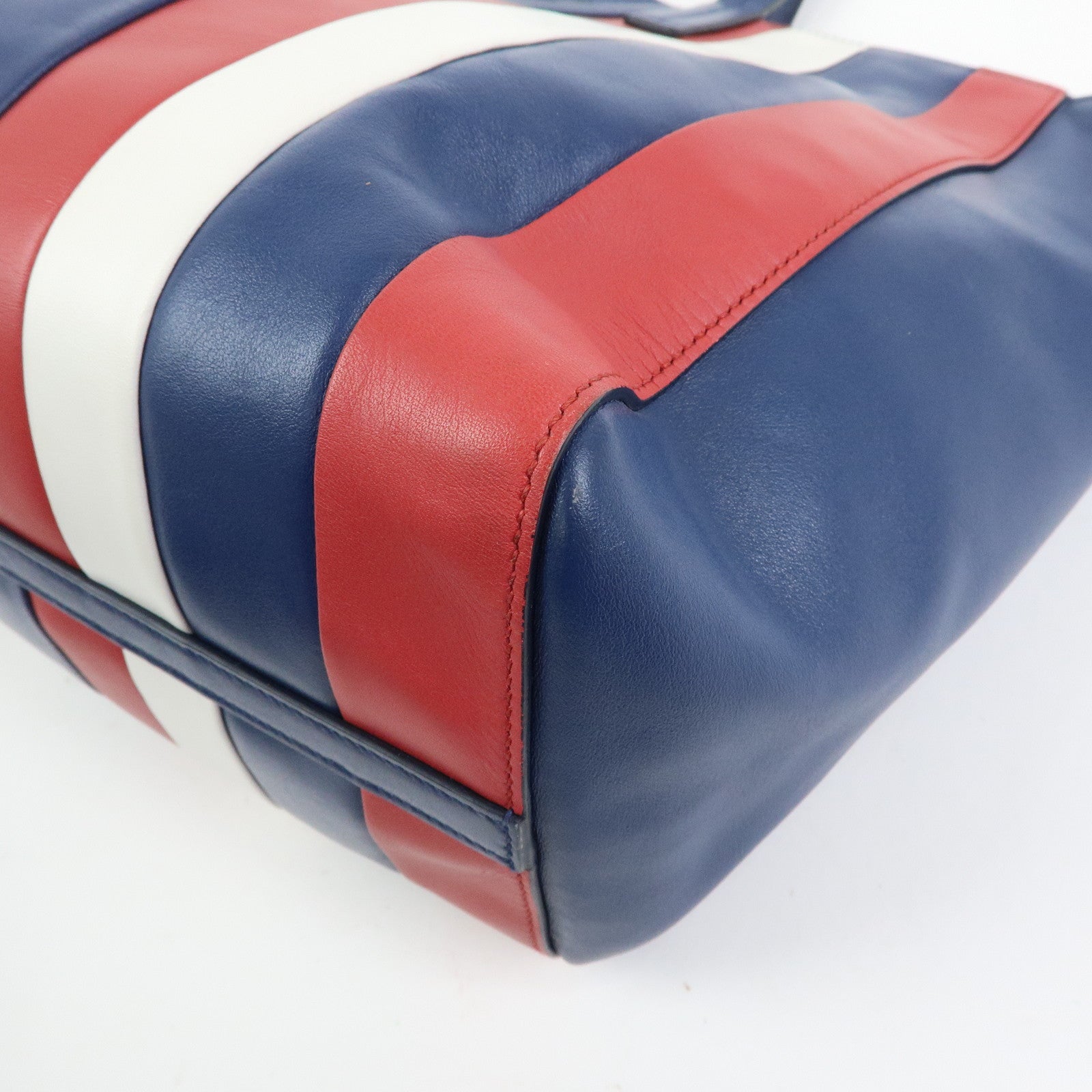 PRADA Triangle Logo Leather Tote Bag Shoulder Bag Blue White Red
