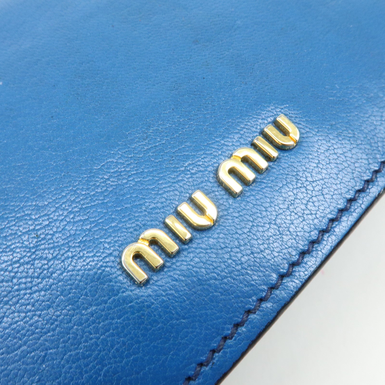 MIU MIU Logo Madras Leather Flap 2Way Bag Hand Bag Blue Navy