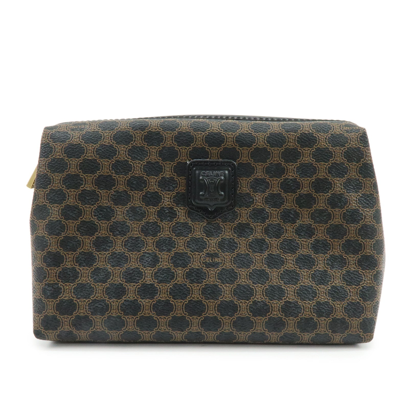 CELINE Macadam PVC Leather Pouch Cosmetic Case Dark Brown Black