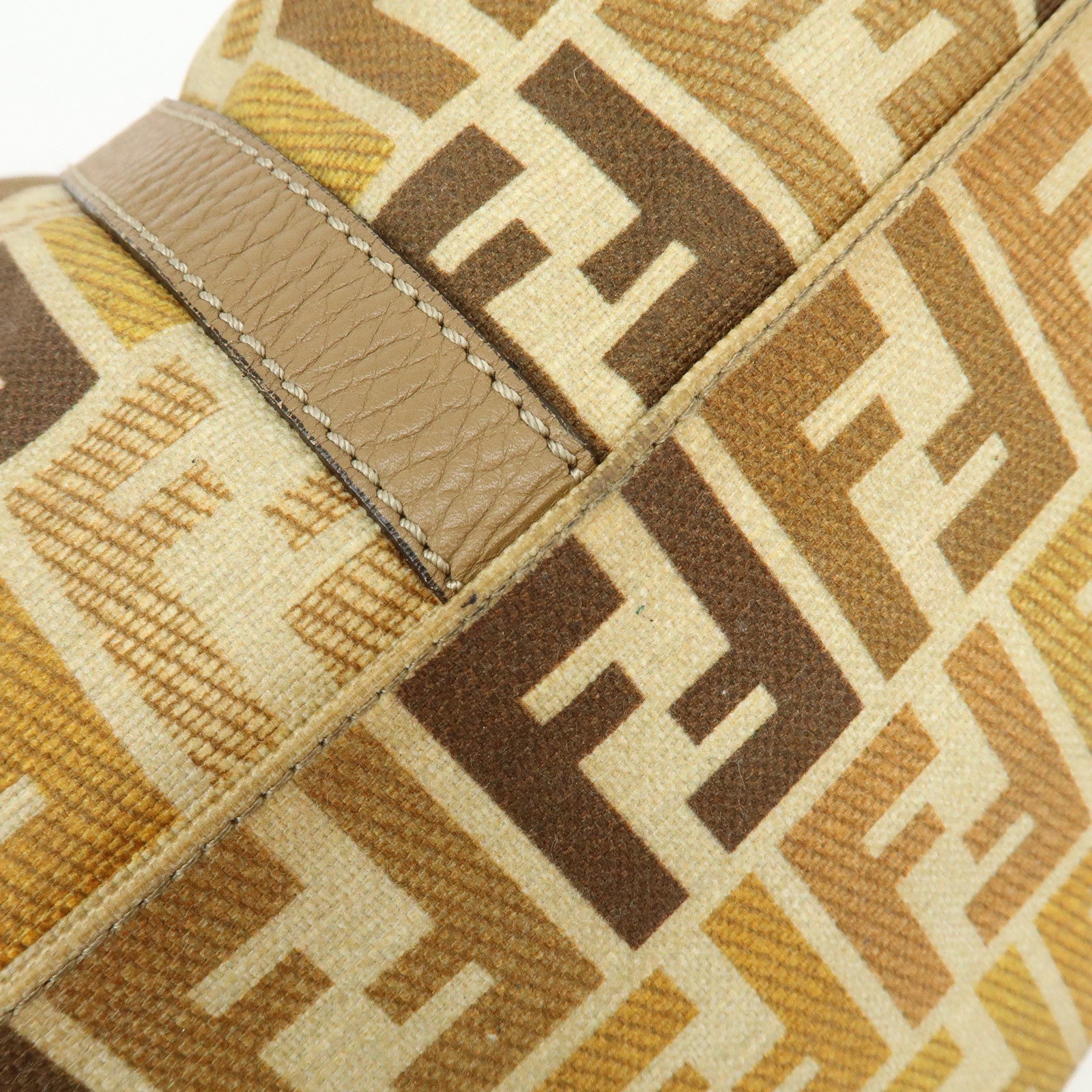 FENDI Zucca Seleria Canvas Leather 2Way Bag Shoulder Bag Brown Beige