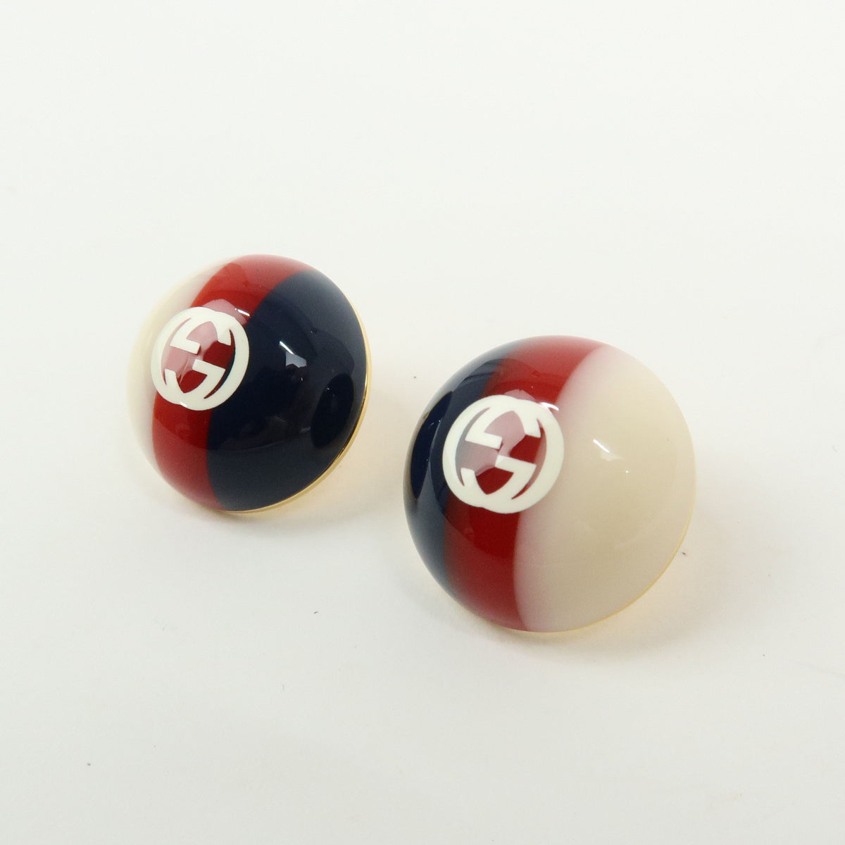 GUCCI Interlocking G Plastic Metal Earrings Blue Red White Gold