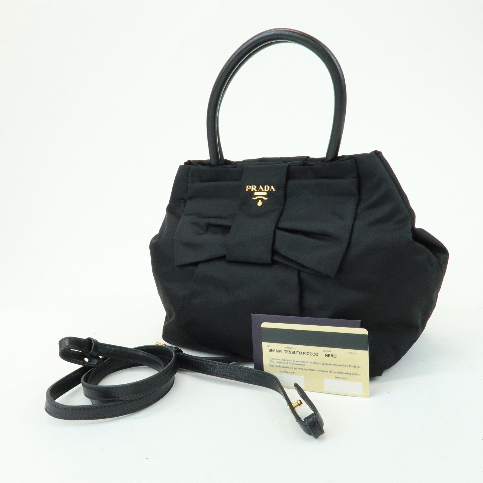 PRADA Nylon Leather Ribbon 2Way Bag Hand Bag Shoulder Bag Black