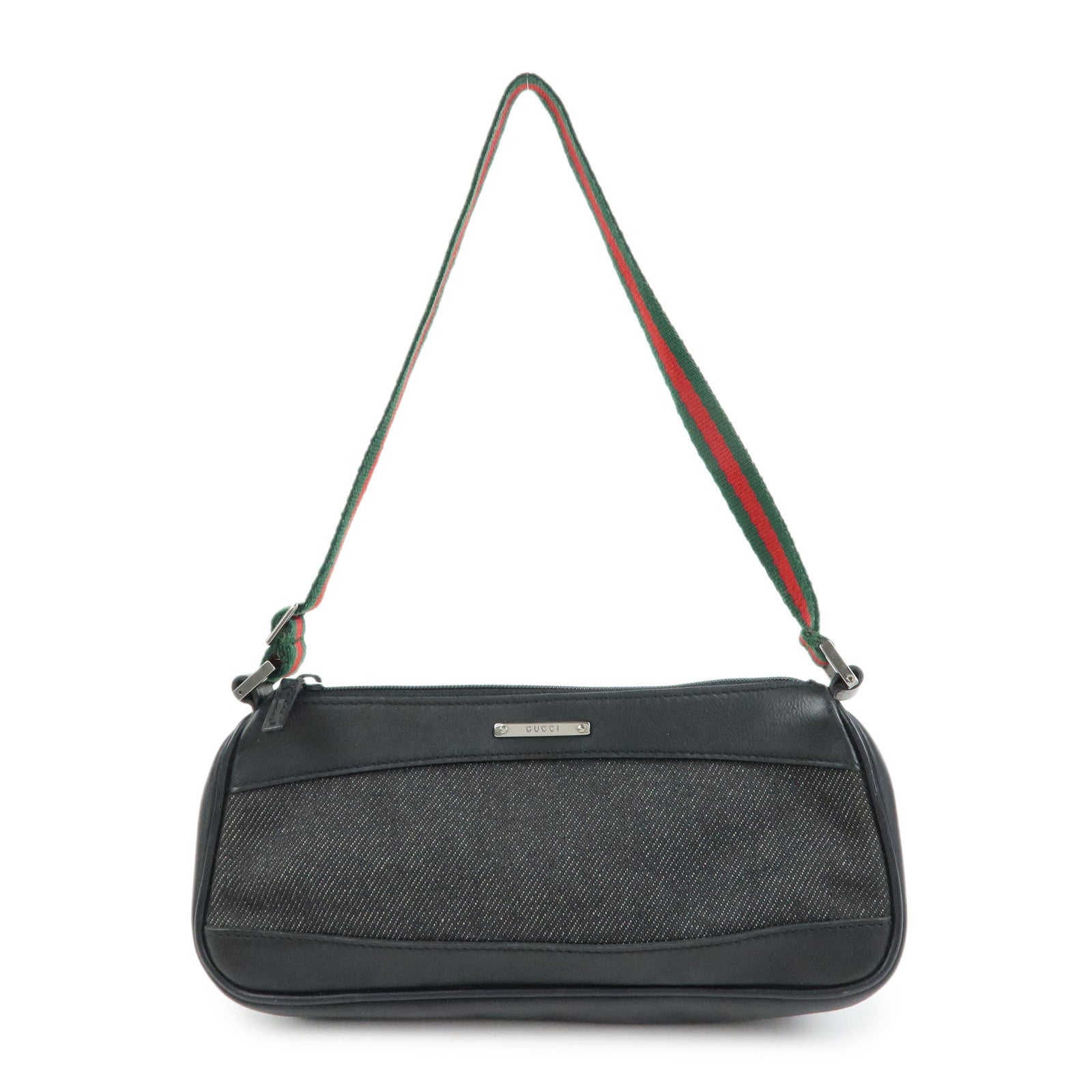 GUCCI Sherry Accessory Pouch Denim Canvas Leather Hand Bag Black 92820