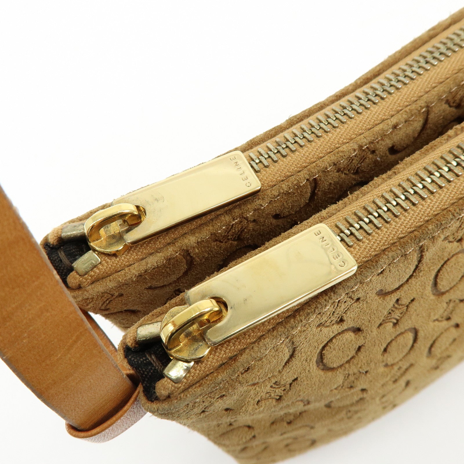 CELINE C Macadam Suede Leather Shoulder Bag Hand Bag Brown