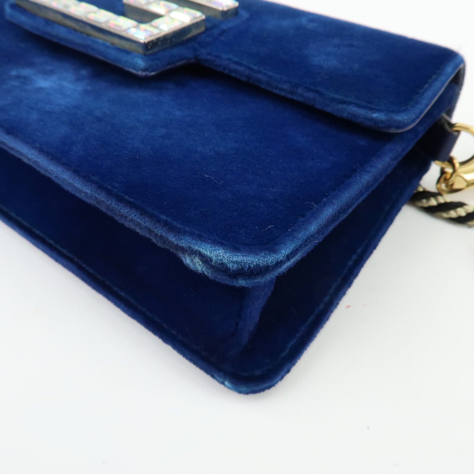 GUCCI Broadway Velvet Shoulder Bag Crossbody Bag Bijou Logo Navy 544242