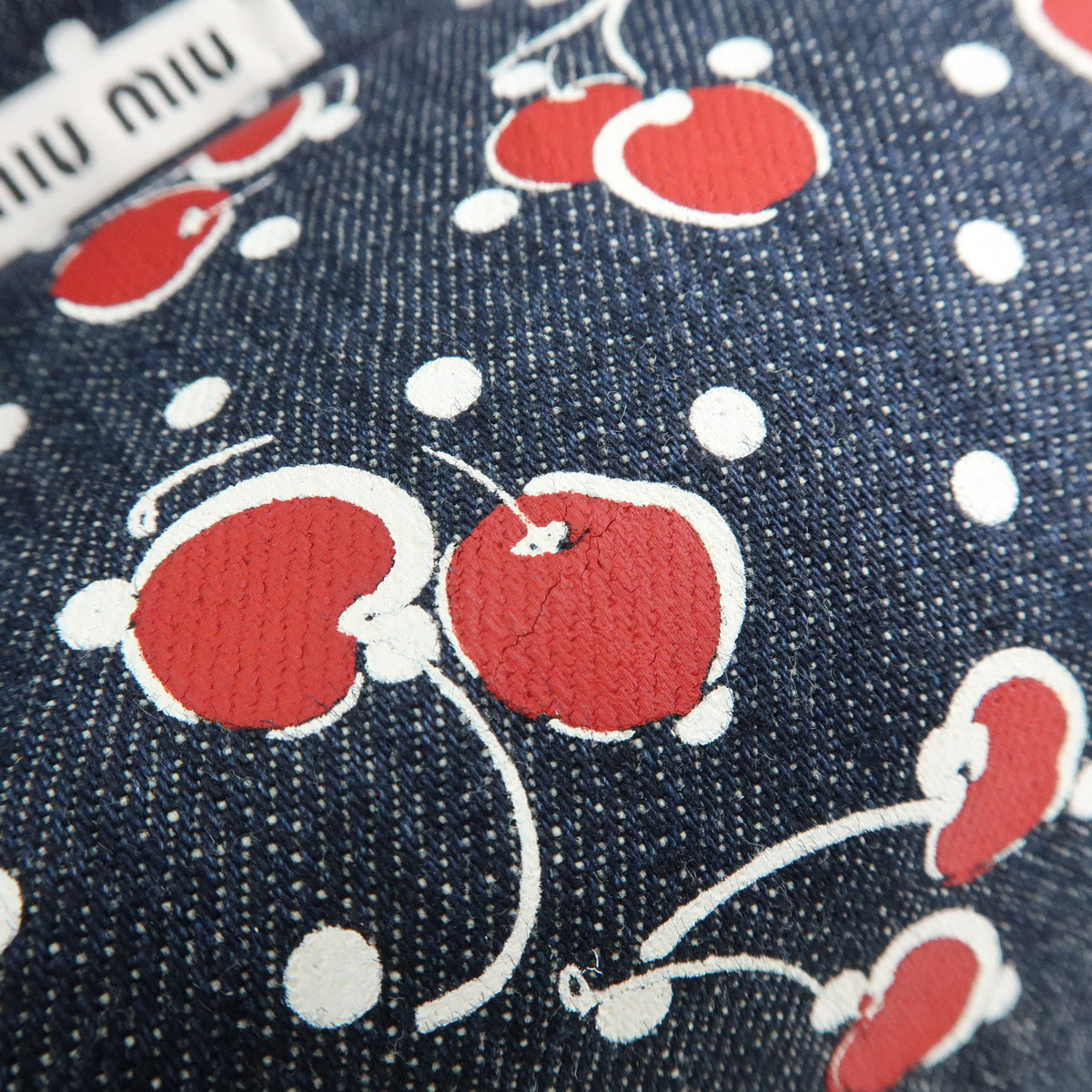MIU MIU Denim 2Way Bag Tote Shoulder Bag Dots Cherry Print Blue 5BG108