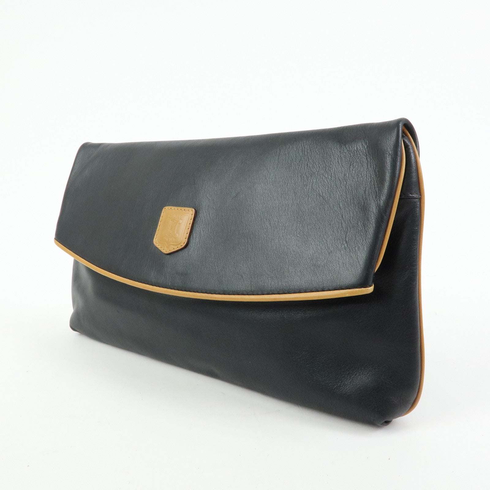 CELINE Macadam Leather Clutch Bag Flat Pouch Black