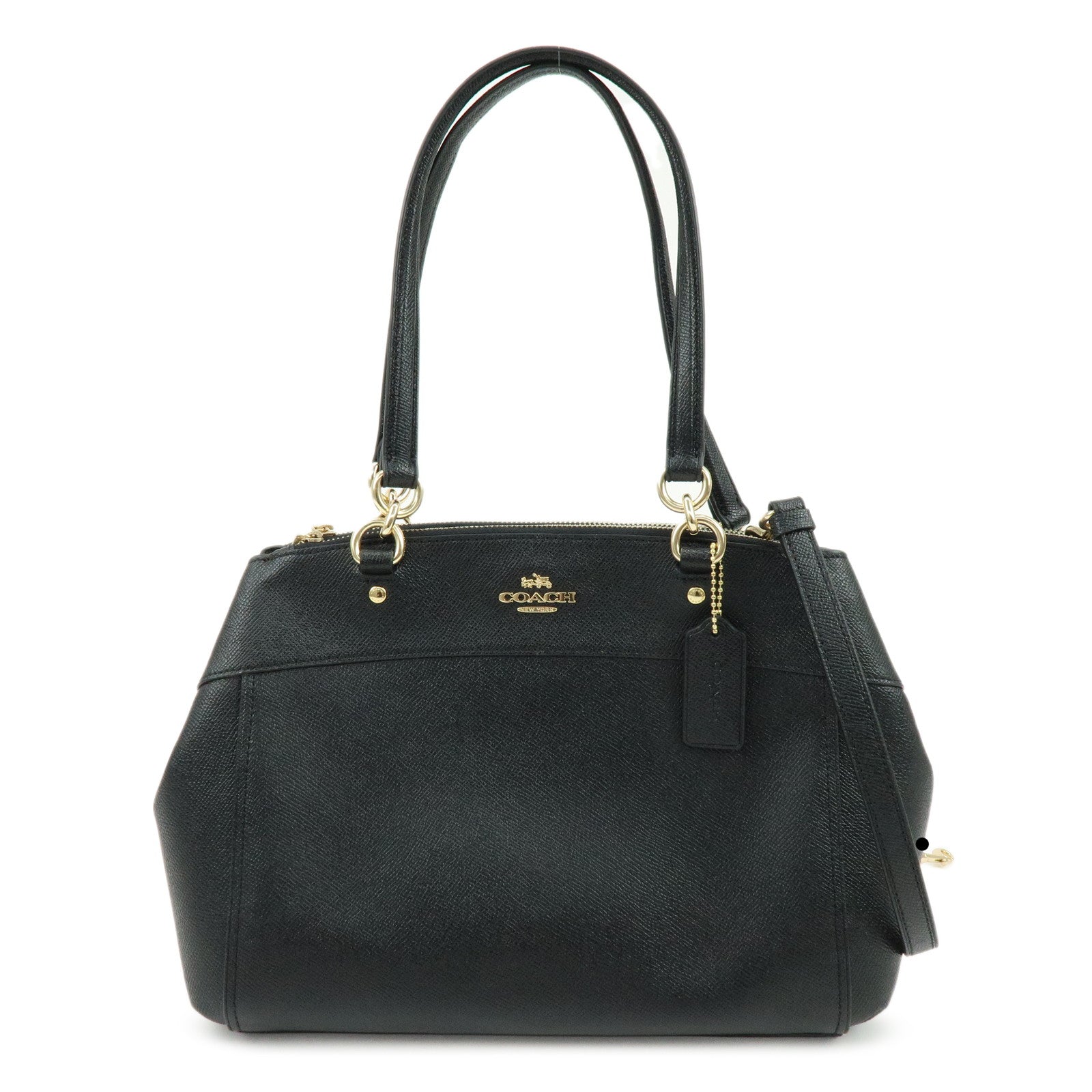 COACH Logo Leather 2Way Shoulder Bag Hand Bag Black