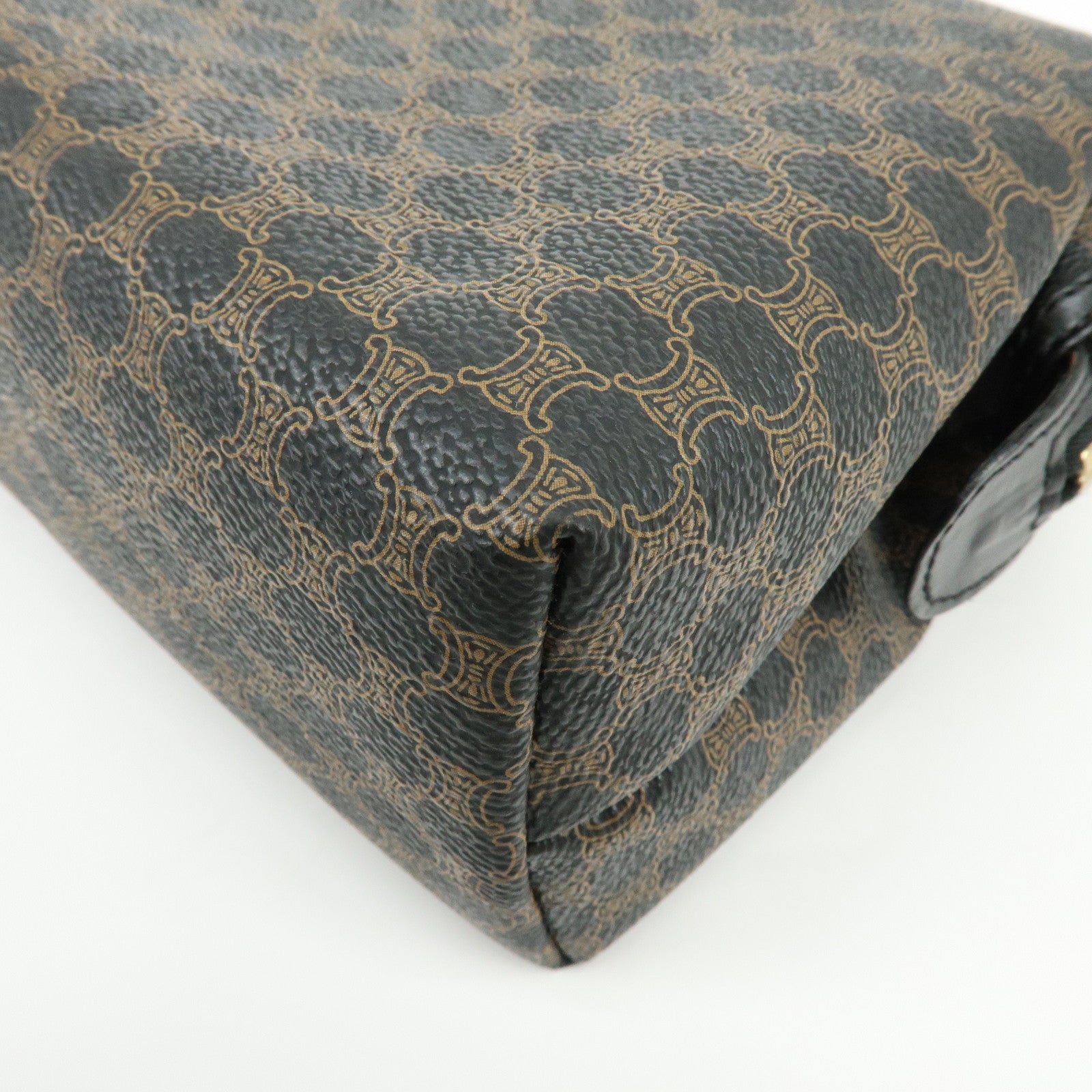 CELINE Macadam PVC Leather Pouch Cosmetic Case Dark Brown Black