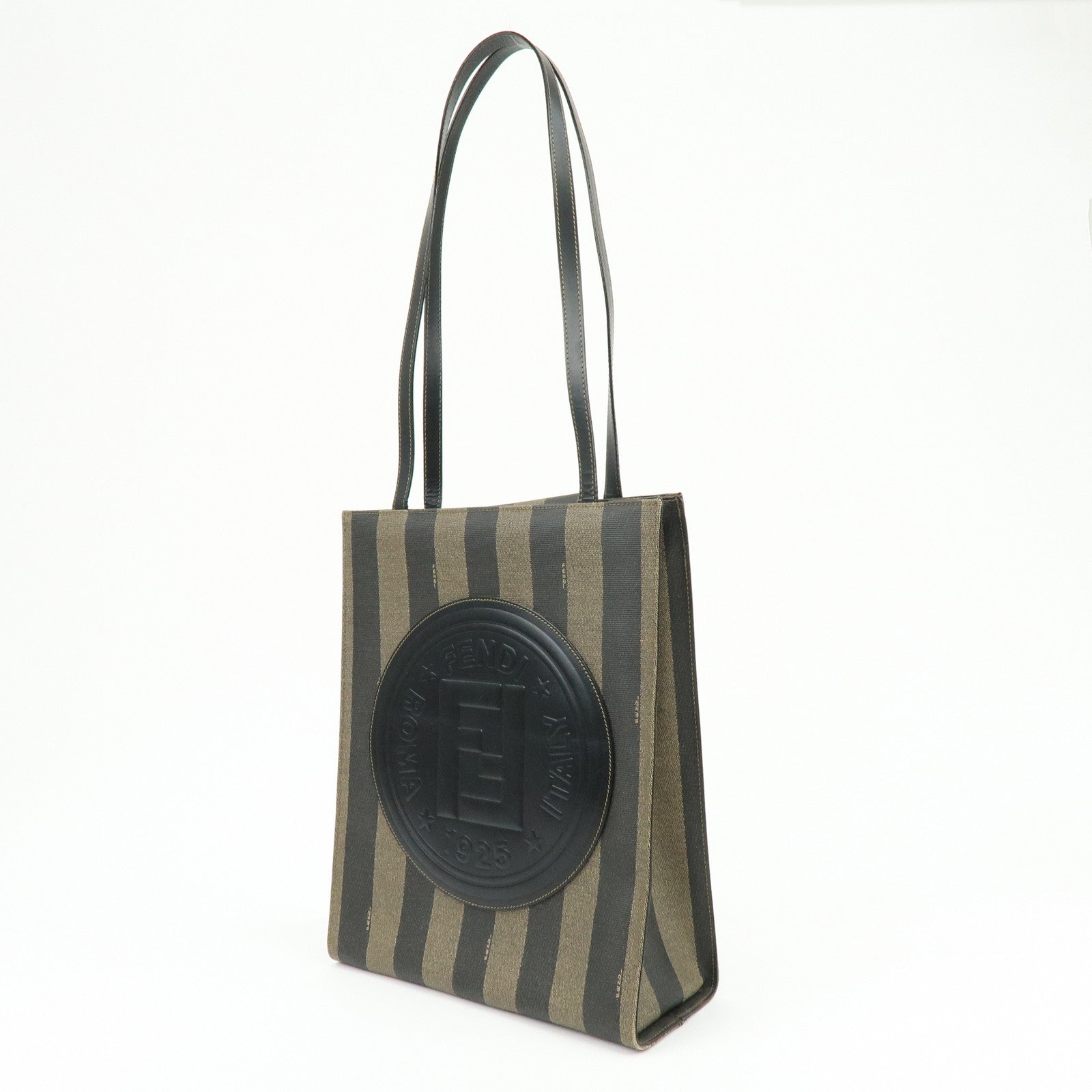 FENDI Pequin PVC Leather Tote Bag Shoulder Bag Black Brown 259980
