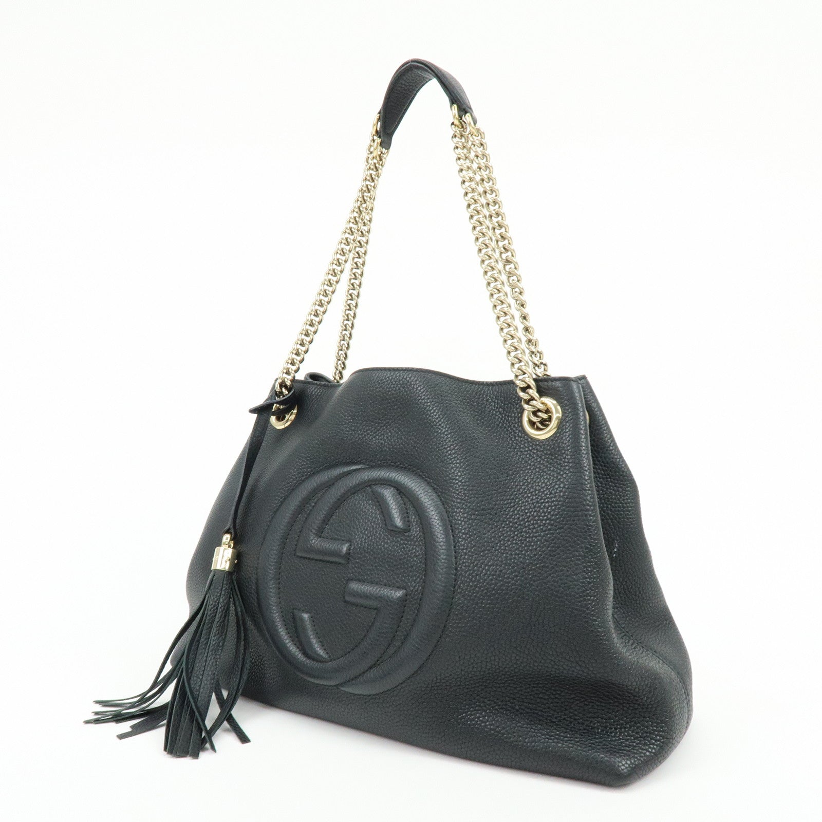 GUCCI SOHO Interlocking G Leather Chain Shoulder Bag Black 536196
