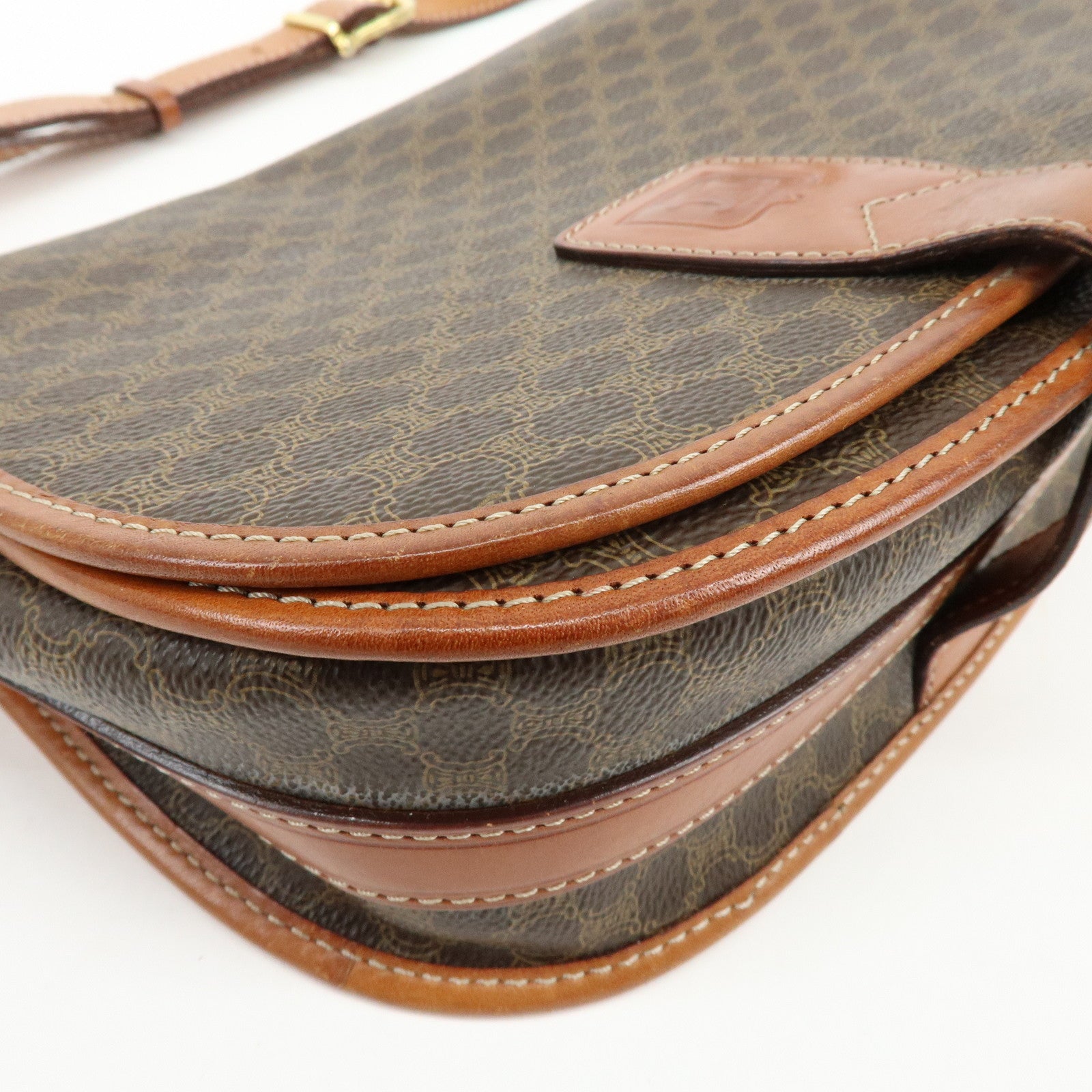 CELINE Macadam Canvas Leather Shoulder Bag Crossbody Bag Brown