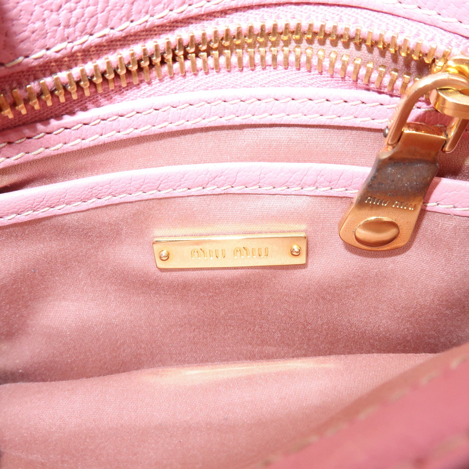 MIU MIU Madras Leather 2Way Bag Hand Bag Shoulder Bag Pink