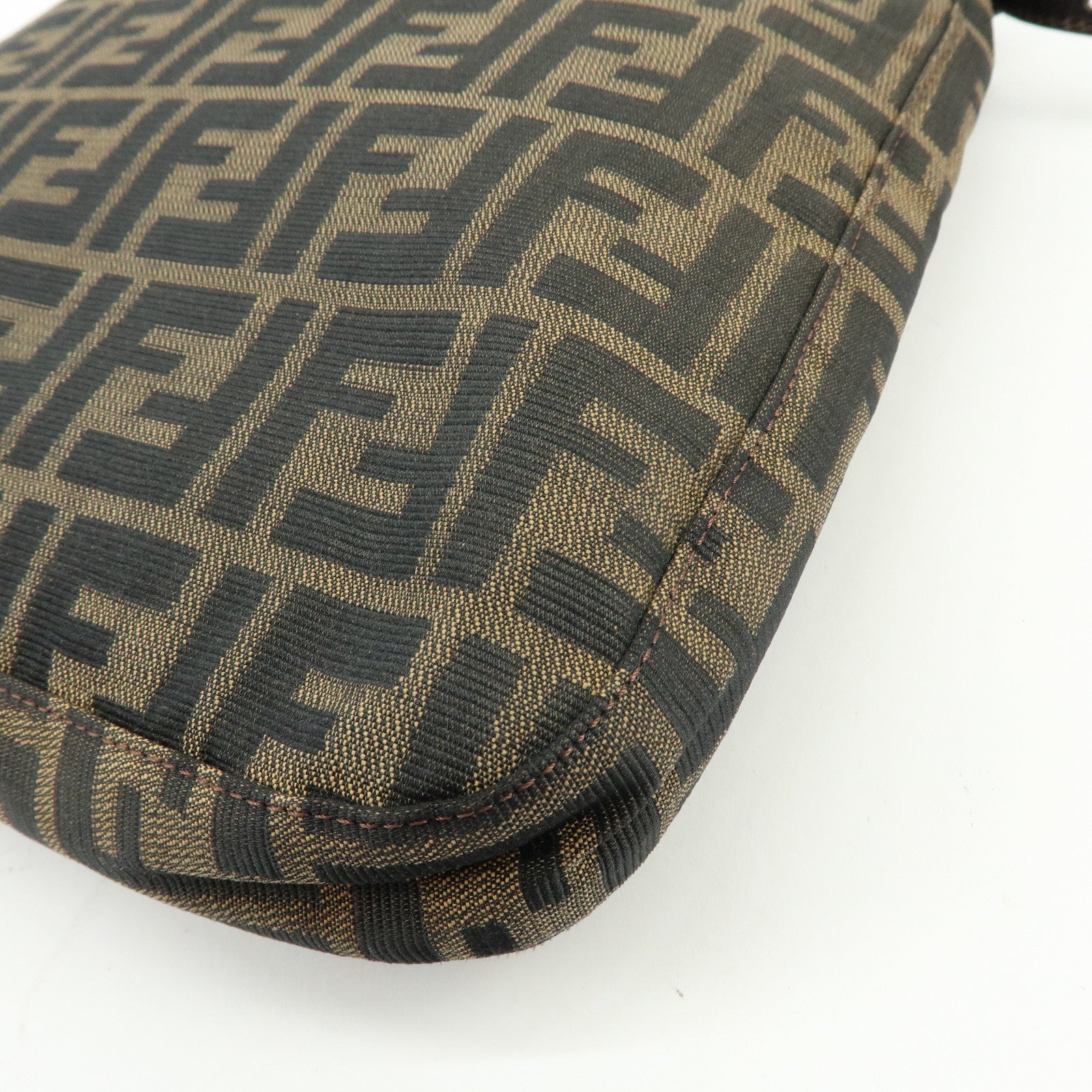 FENDI Zucca Jacquard Canvas Leather Hand Bag Shoulder Bag Brown