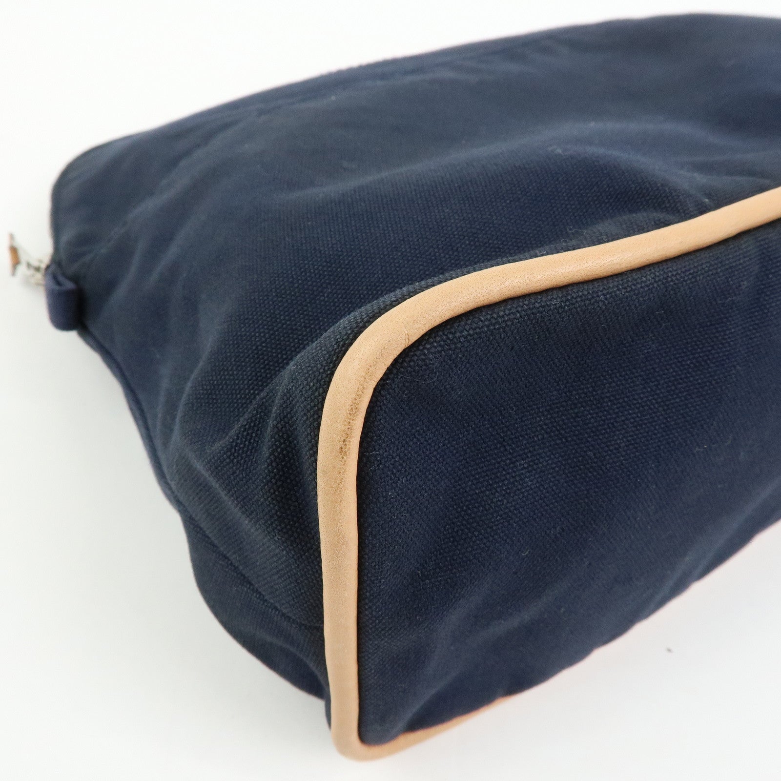 HERMES Bolide Pouch GM Cotton Leather Cosmetic Pouch Navy
