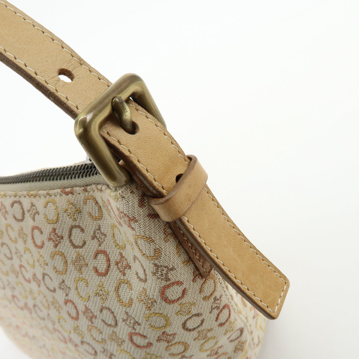 CELINE C Macadam Canvas Leather Shoulder Bag Hand Bag Beige