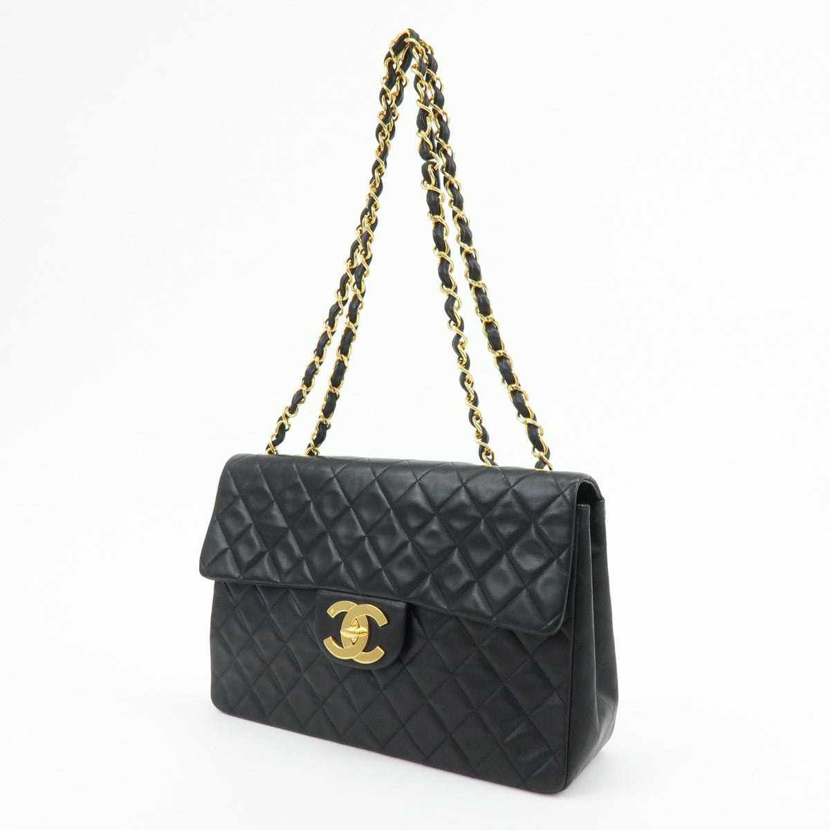 CHANEL Jumbo Matelasse 34 Lamb Skin Chain Shoulder Bag Black A01094