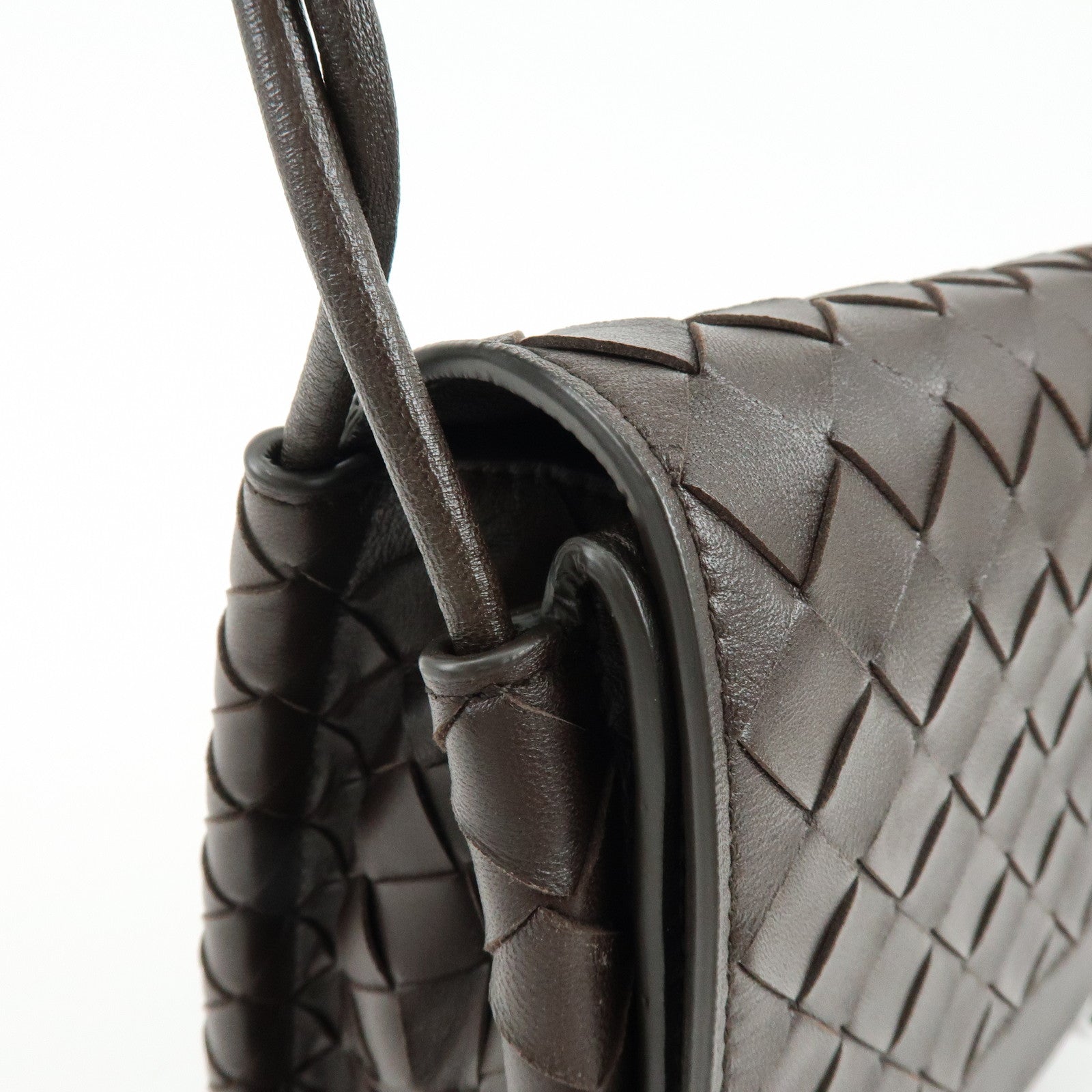 BOTTEGA VENETA Intrecciato Leather Shoulder Crossbody Bag Dark Brown