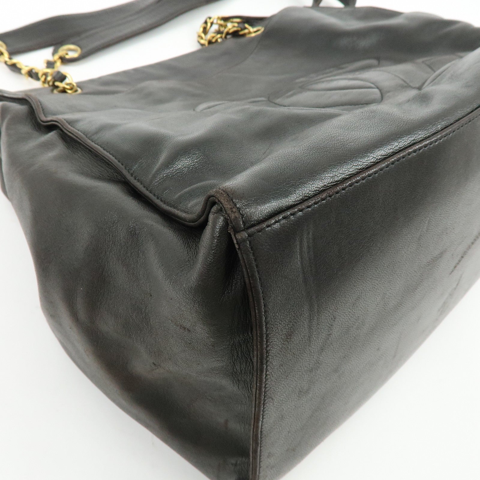 CHANEL COCO Mark Lamb Skin Chain Tote Bag Shoulder Bag  Black