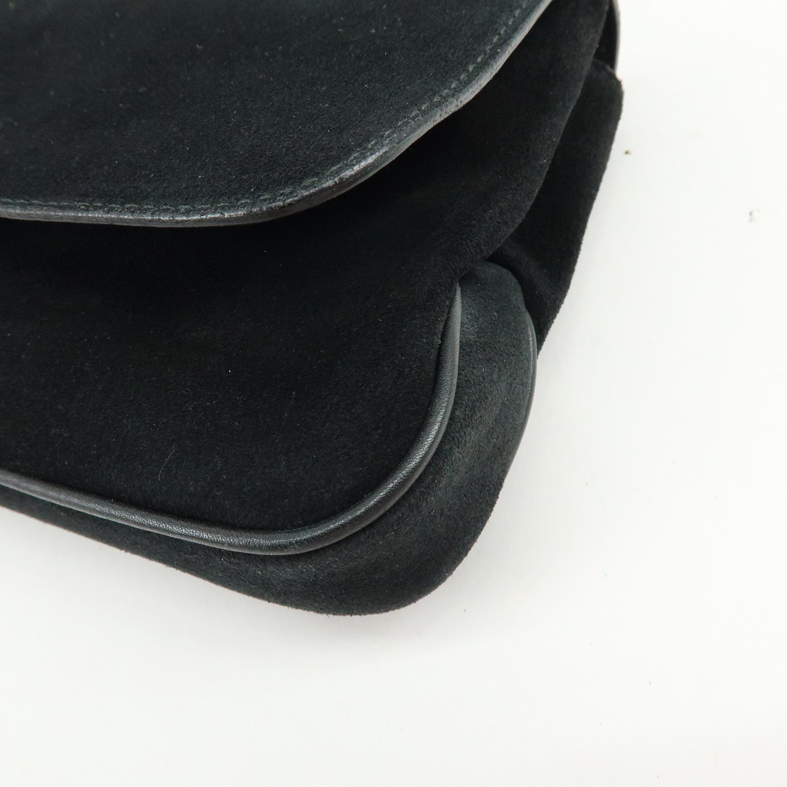 GUCCI Bamboo Suede Shoulder Bag Hand Bag Black 001998