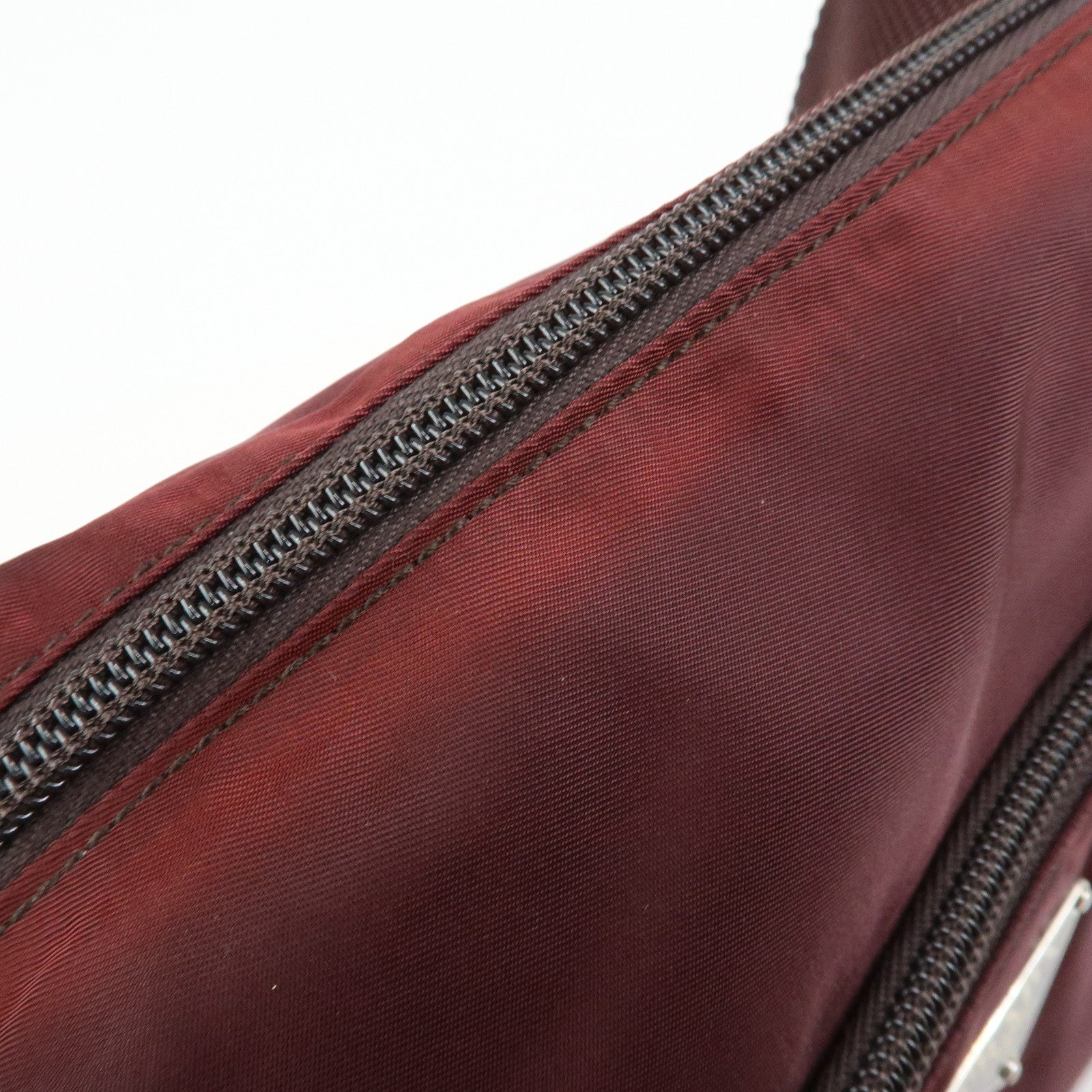 PRADA Triangle Logo Nylon Leather Shoulder Bag Burgundy BT0426