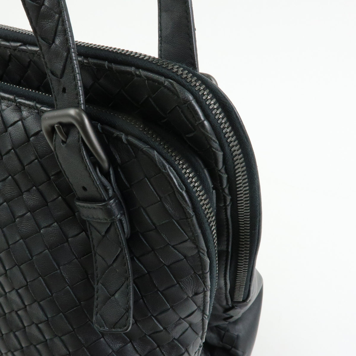 BOTTEGA VENETA Intrecciato Leather Boston Bag Shoulder Bag Black