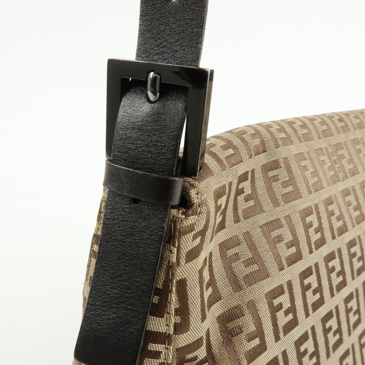 FENDI Mamma Baguette Zucchino Canvas Leather Shoulder Bag 8BR001