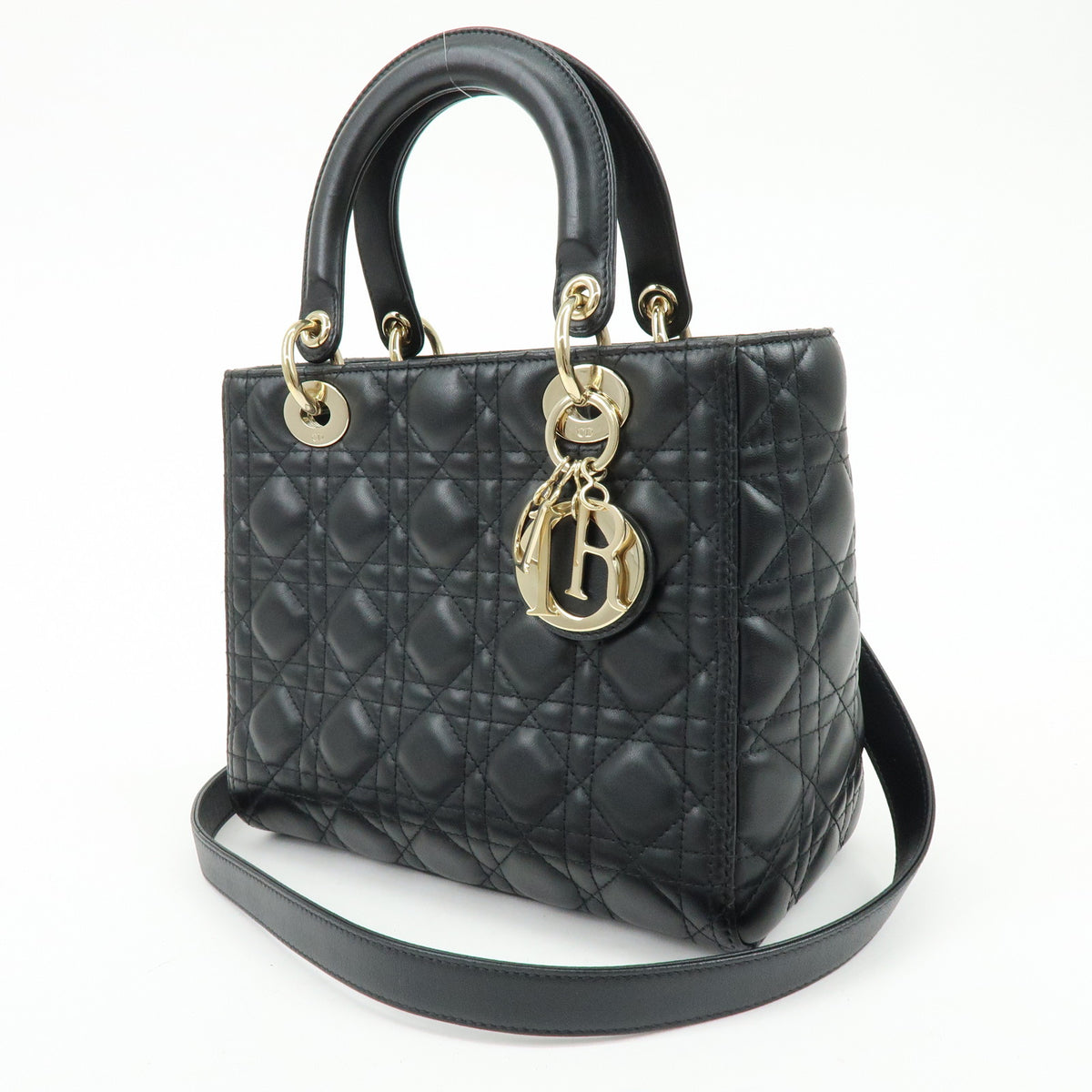 Christian Dior Lady Dior Cannage Lamb skin 2Way Hand Shoulder Bag Black