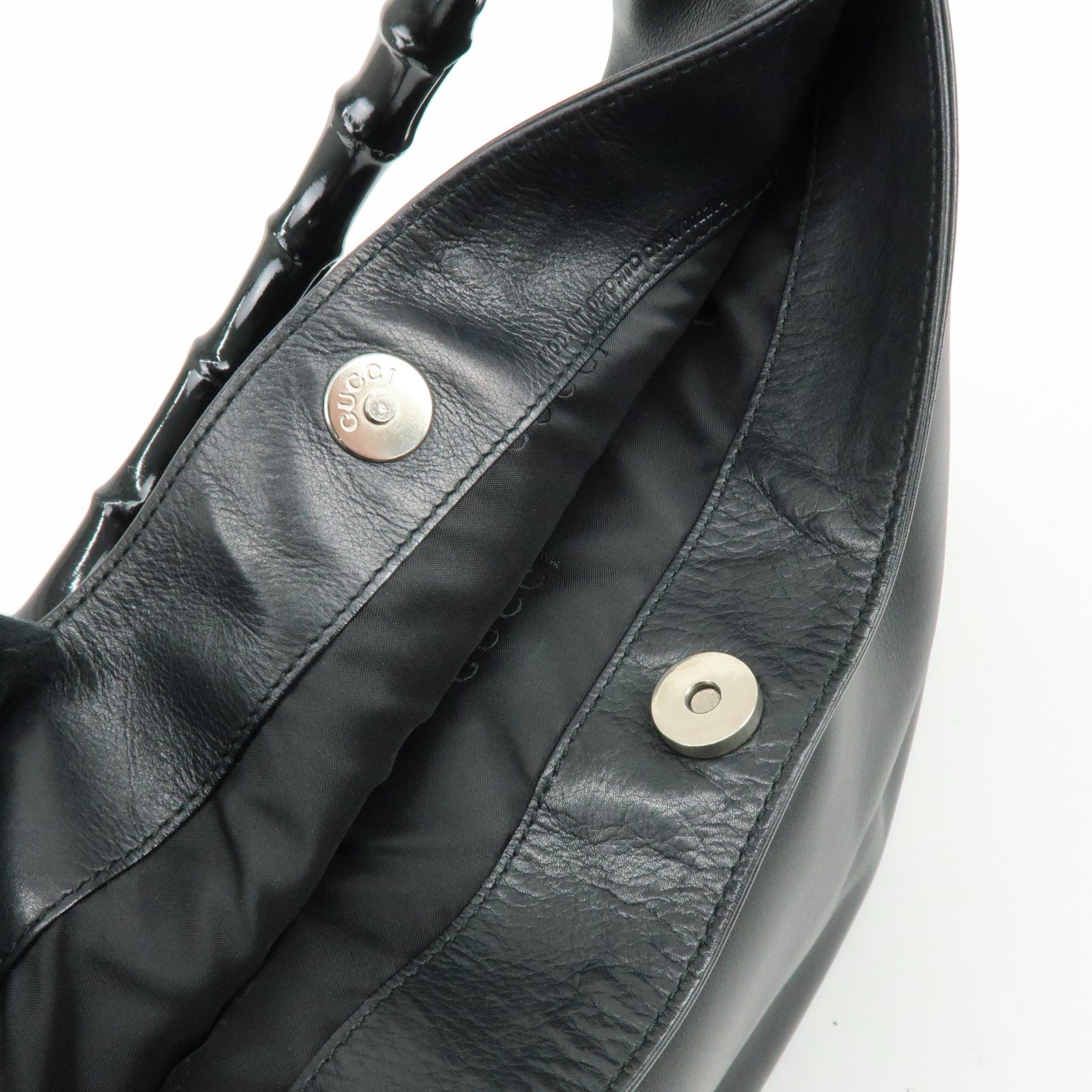 GUCCI Bamboo Leather 2Way Bag Shoulder Bag Hand Bag Black  0011577