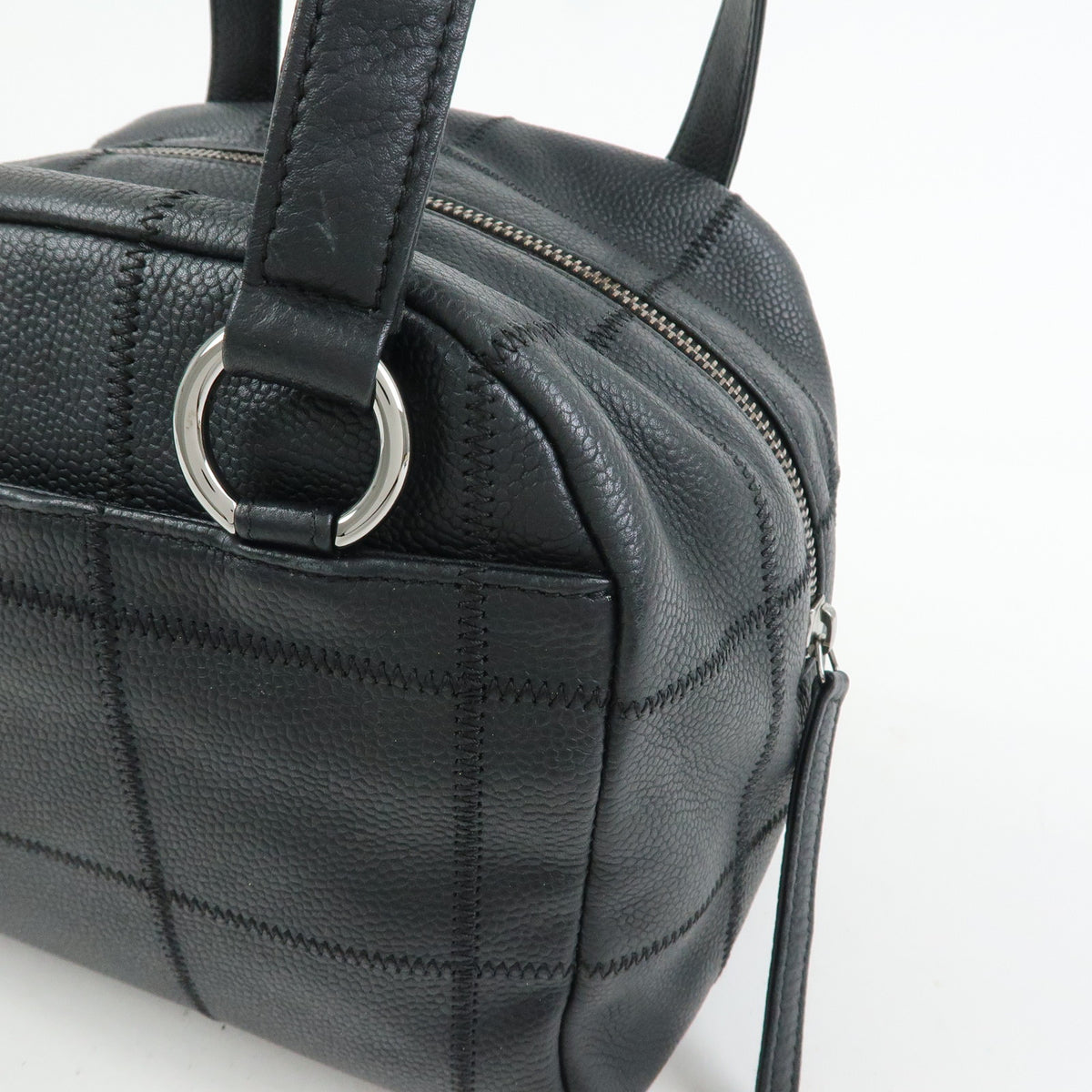 CHANEL Chocolate Bar Caviarskin Mini Boston Shoulder Bag Black A26134