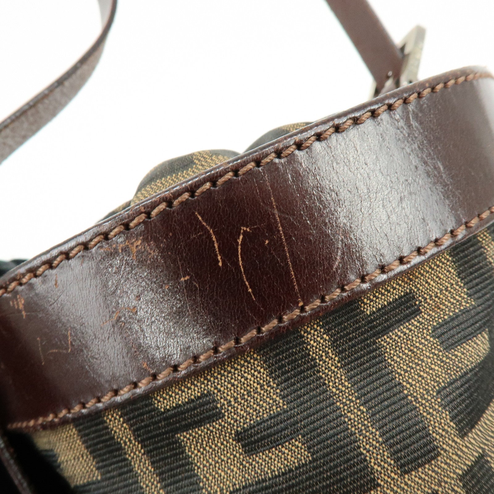 FENDI Zucca Canvas Leather Hand Bag Bucket Bag Brown 16325
