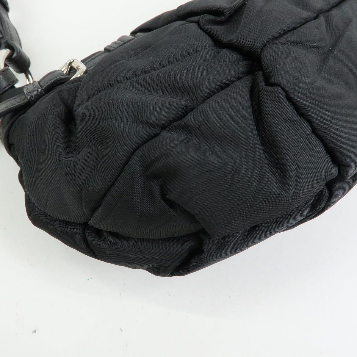 PRADA Tessuto Gathered Nylon Leather Shoulder Bag Hand Bag Black BN1704
