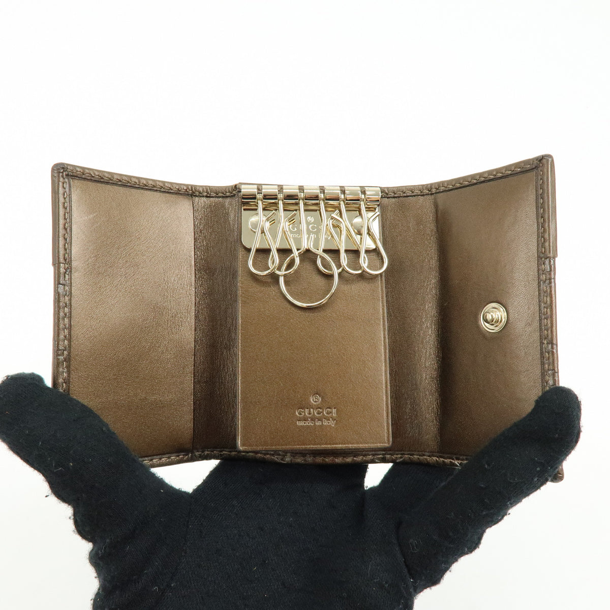 GUCCI Heartbit Guccissima Leather 6 Ring Key Case Key Holder Bronze