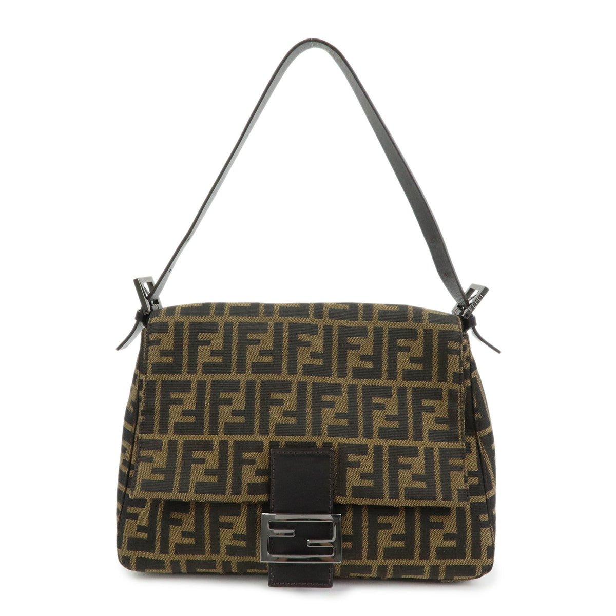FENDI Mamma Baguette Zucca Canvas Leather Shoulder Bag Brown 8BR001