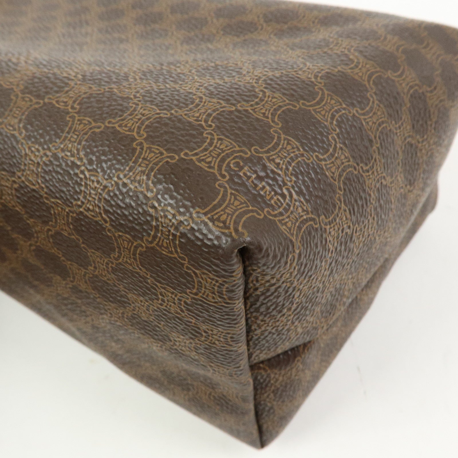 CELINE Macadam PVC Leather Hand Bag Cosmetic Pouch Brown