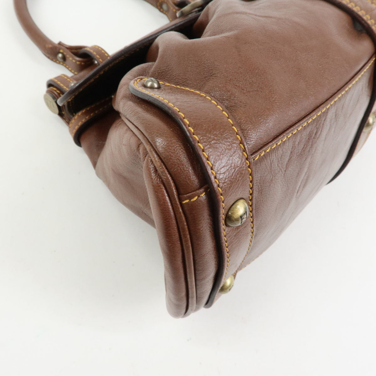 FENDI Zucca Leather Borsa Magic Hand Bag Brown 8BN143