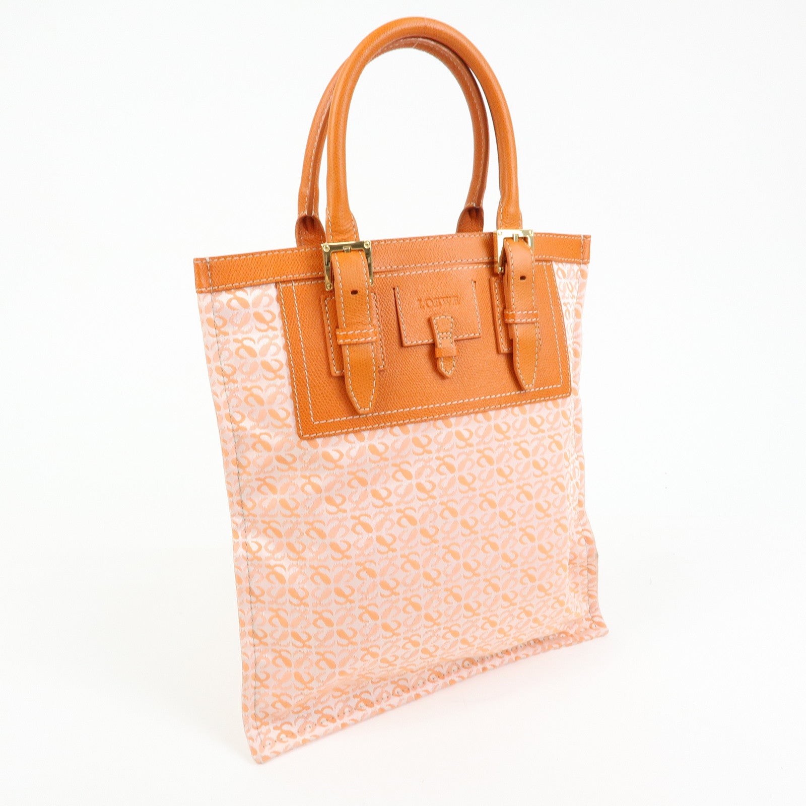 Loewe Repeat Anagram Canvas Leather Tote Bag Hand Bag Orange