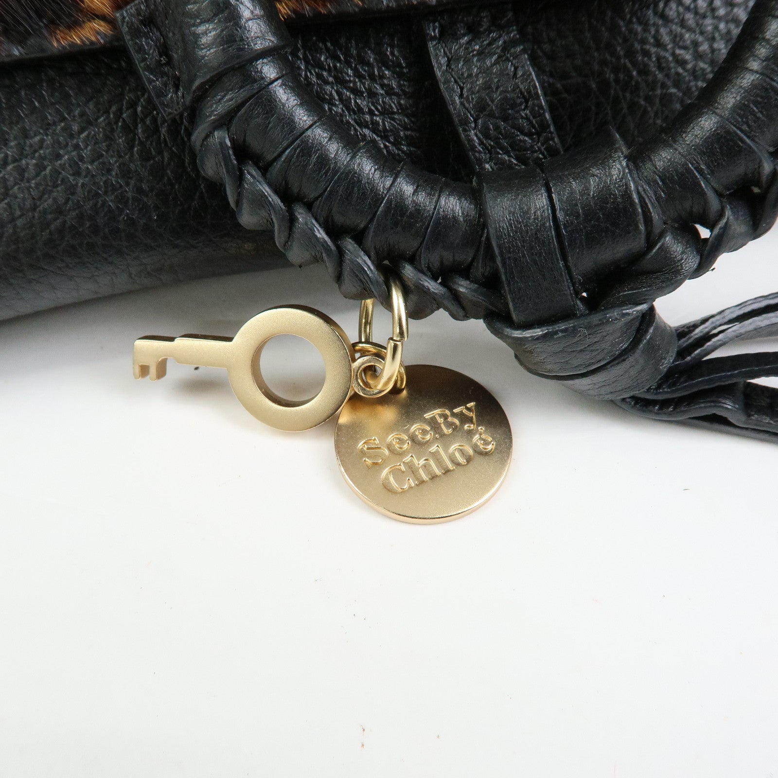 Chloe See By Chloe Joan Leather Unborn Calf 2Way Bag Leopard Black