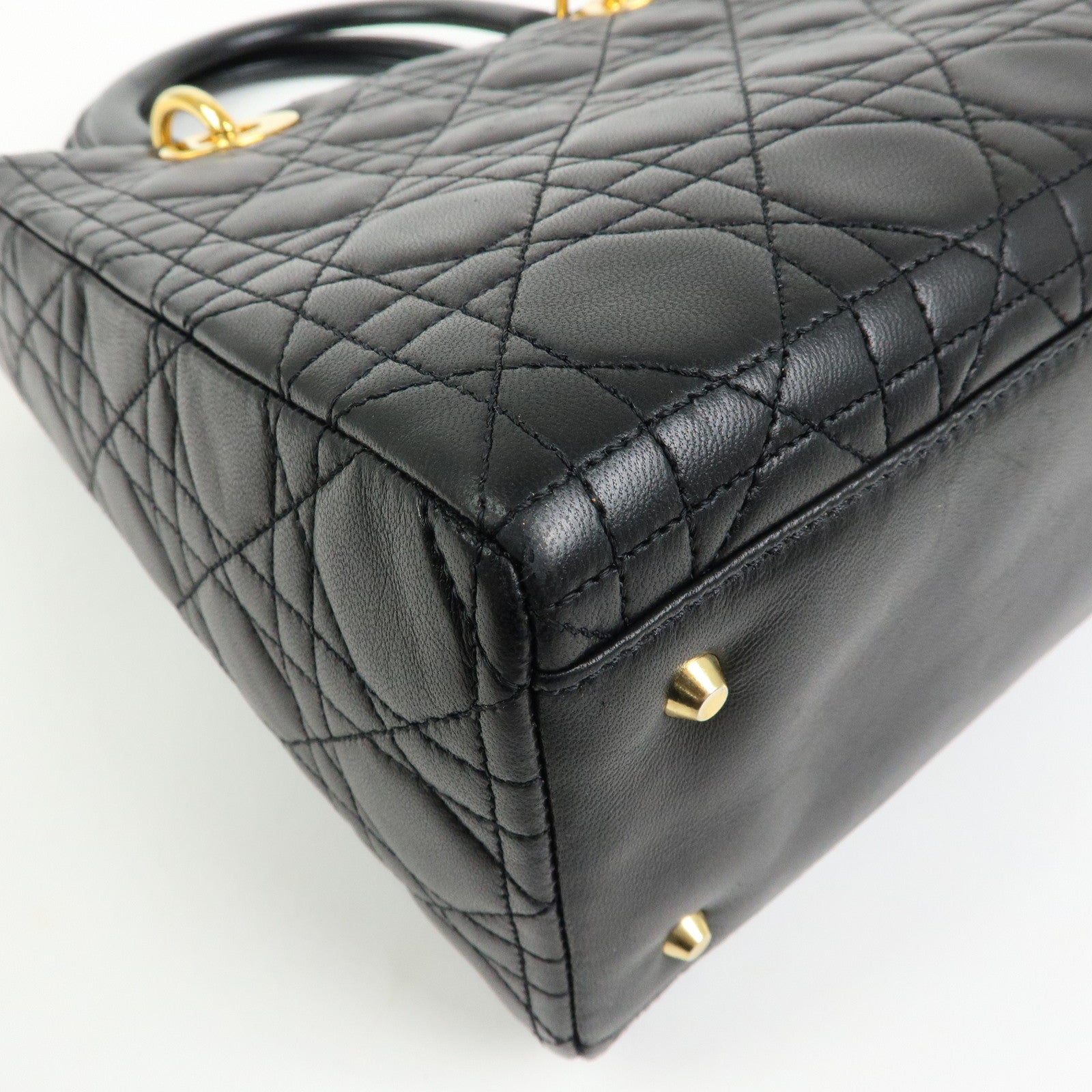 Christian Dior Cannage Lady Dior Leather Hand Bag Black