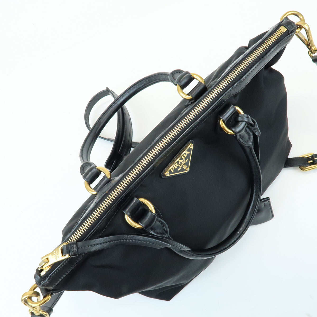 PRADA Triangle Logo Nylon Leather 2Way Bag Hand Bag Shoulder Bag 1BA104