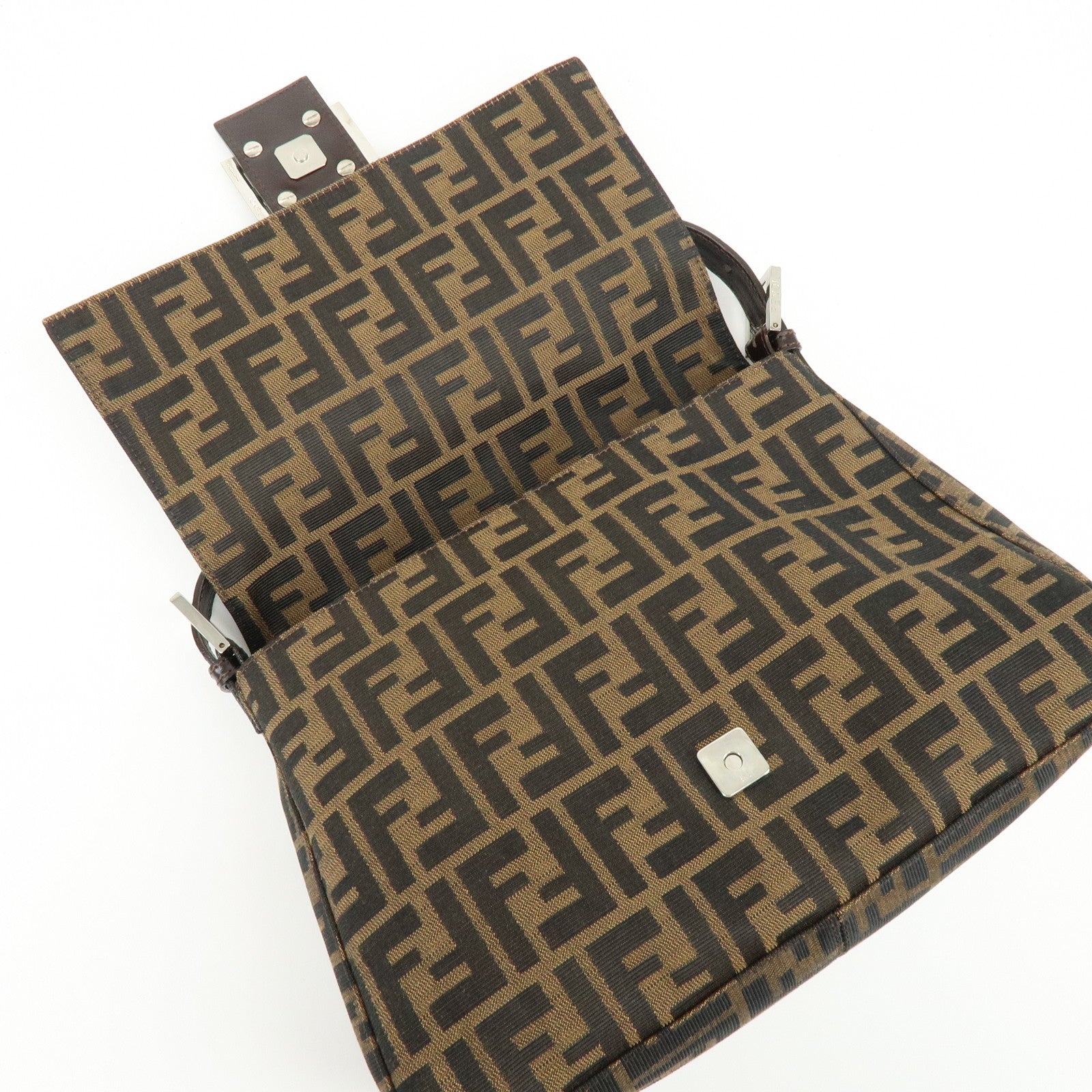 FENDI Mamma Baguette Zucca Canvas Leather Shoulder Bag Hand Bag 26325
