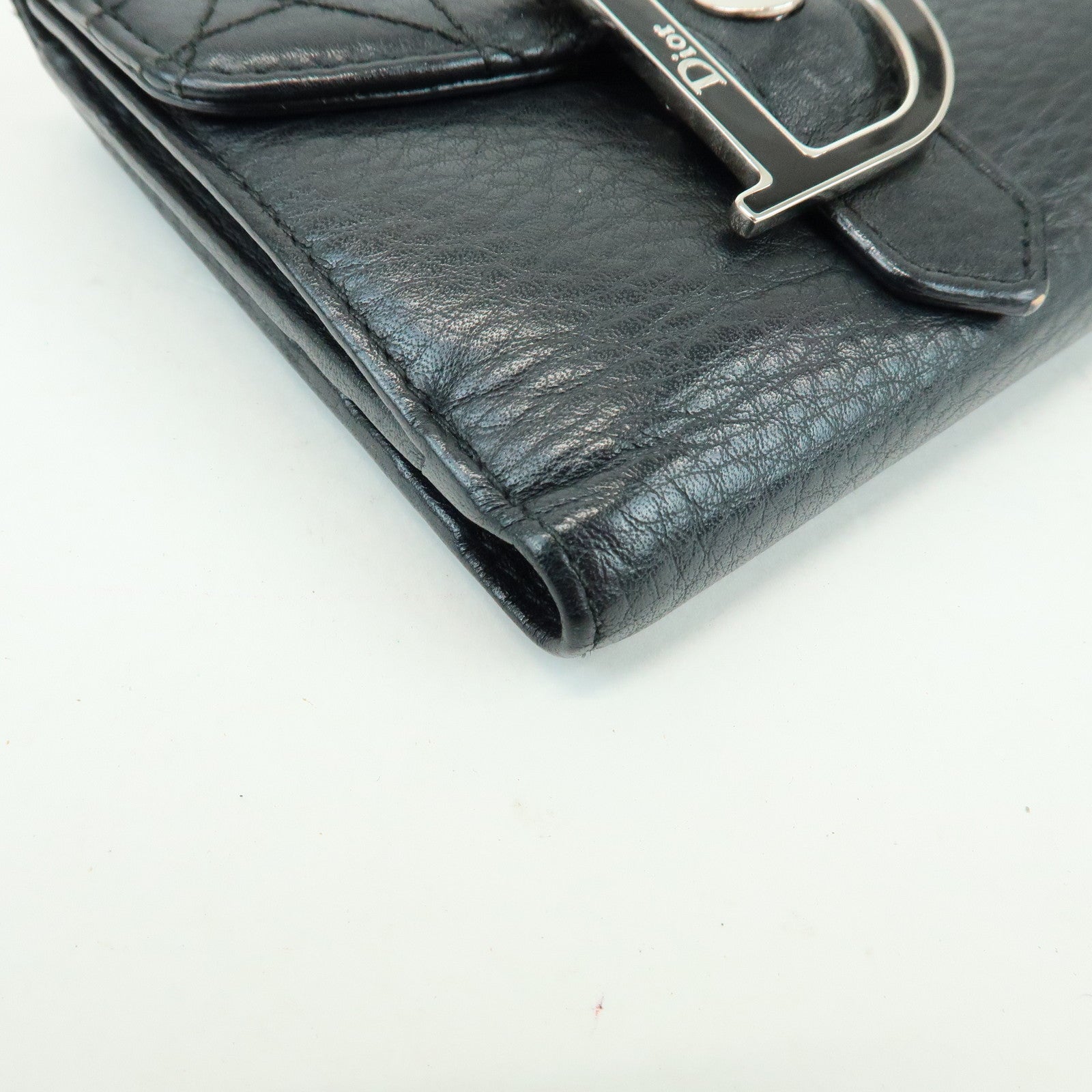 Christian Dior Cannage D Logo Leather Bi-fold Compact Wallet Black