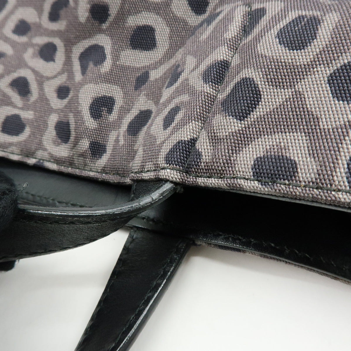GUCCI Logo Canvas Leather Tote Bag Leopard Grey Black 341739