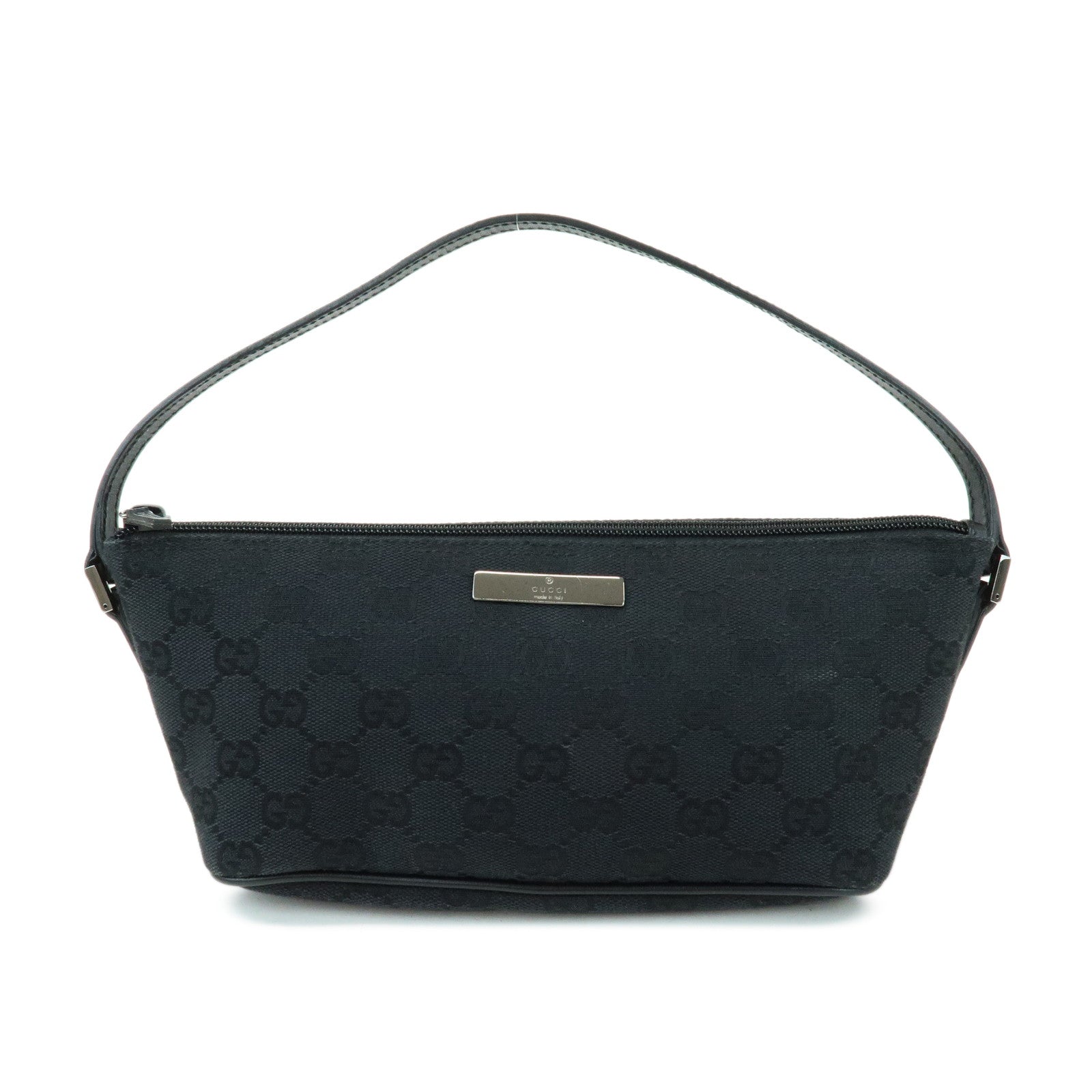 GUCCI Boat Bag GG Canvas Leather Accessory Pouch Hand Bag 07198