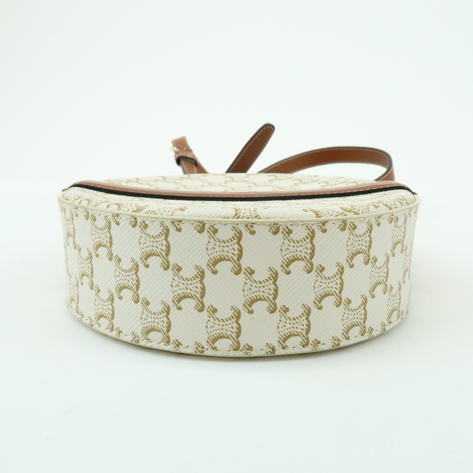 CELINE Macadam Leather Shoulder Bag Crossbody Bag Ivory Brown