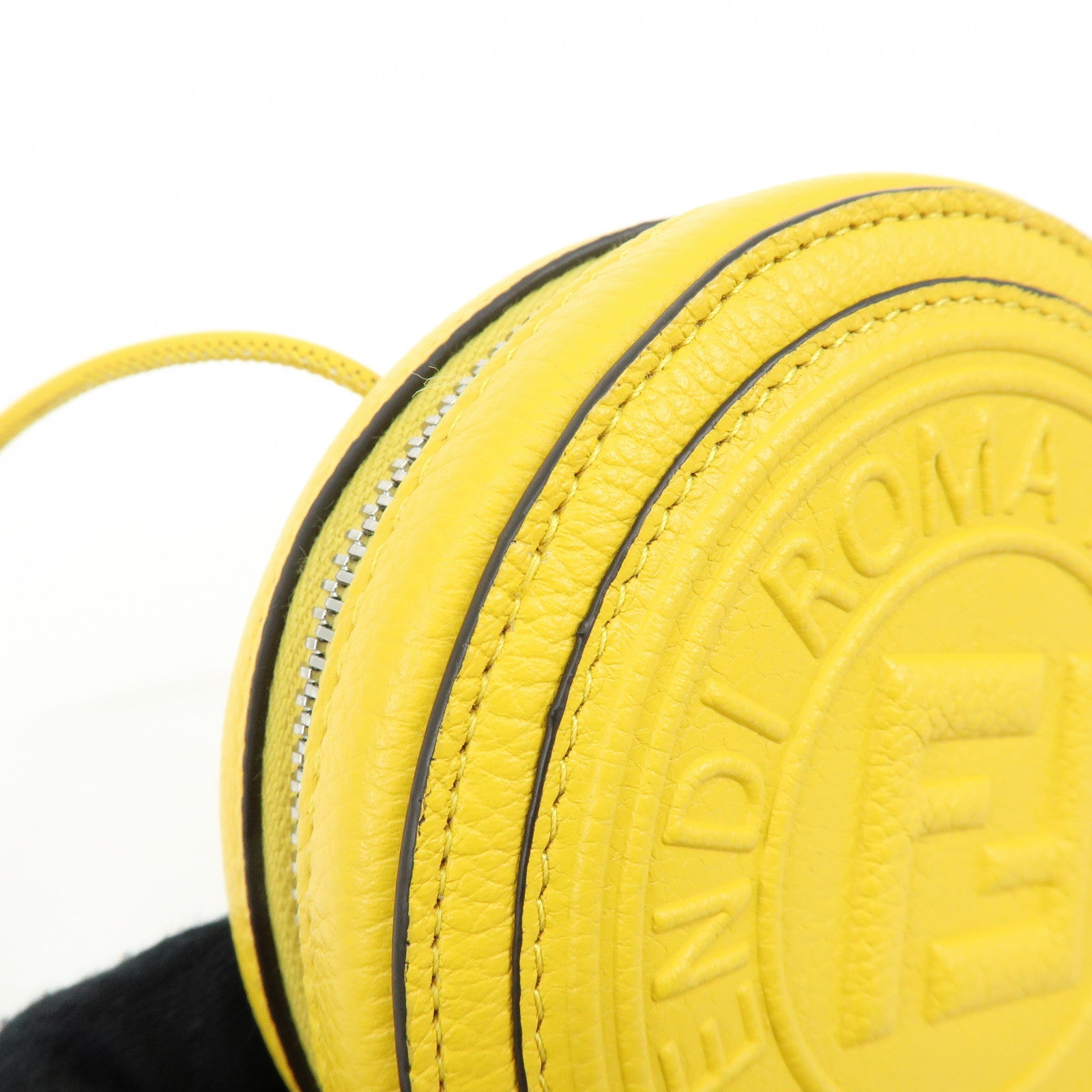 FENDI FF Logo Leather Round Zip Shoulder Bag Yellow 7M0359