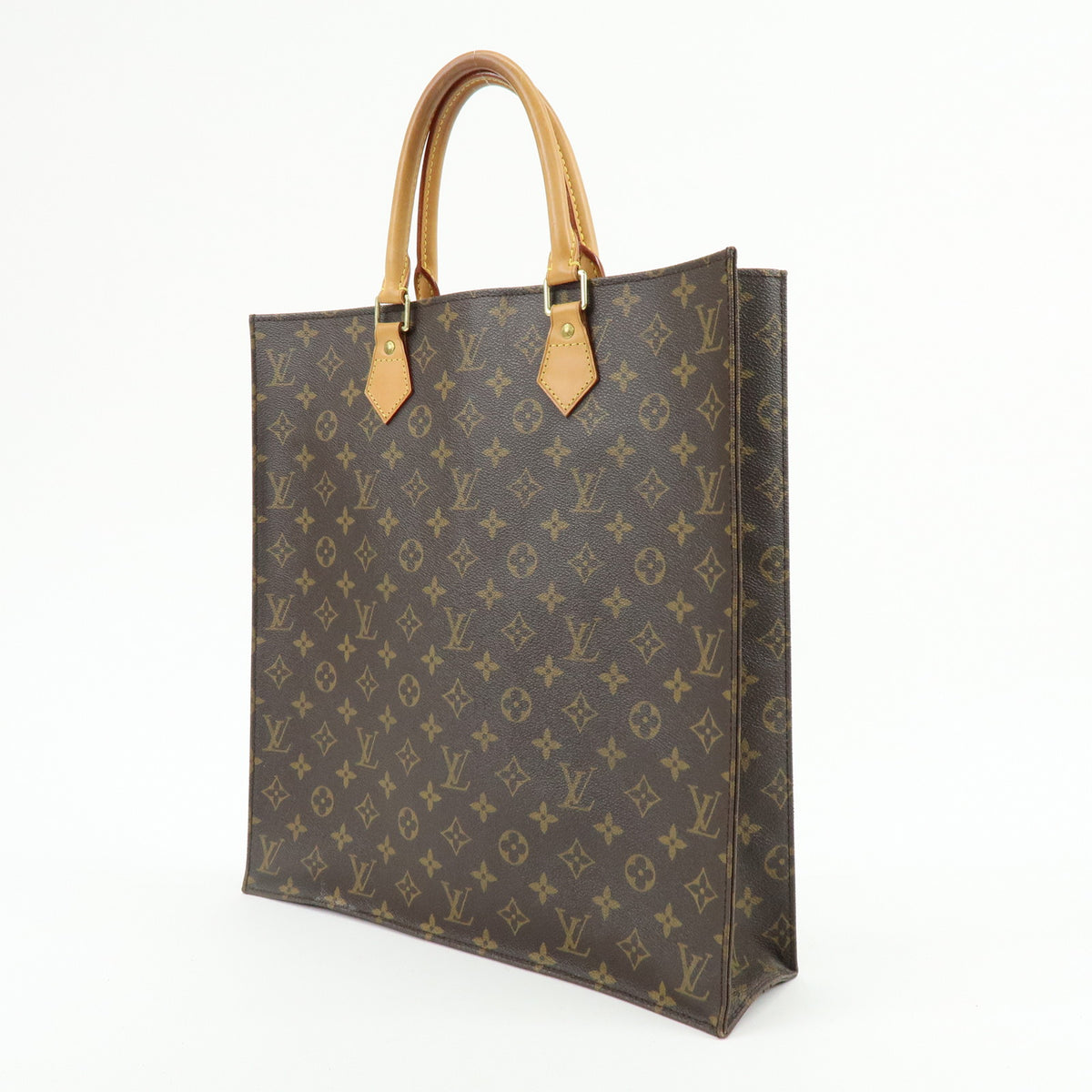Louis Vuitton Monogram Sac Plat Tote Bag Hand Bag Brown M51140