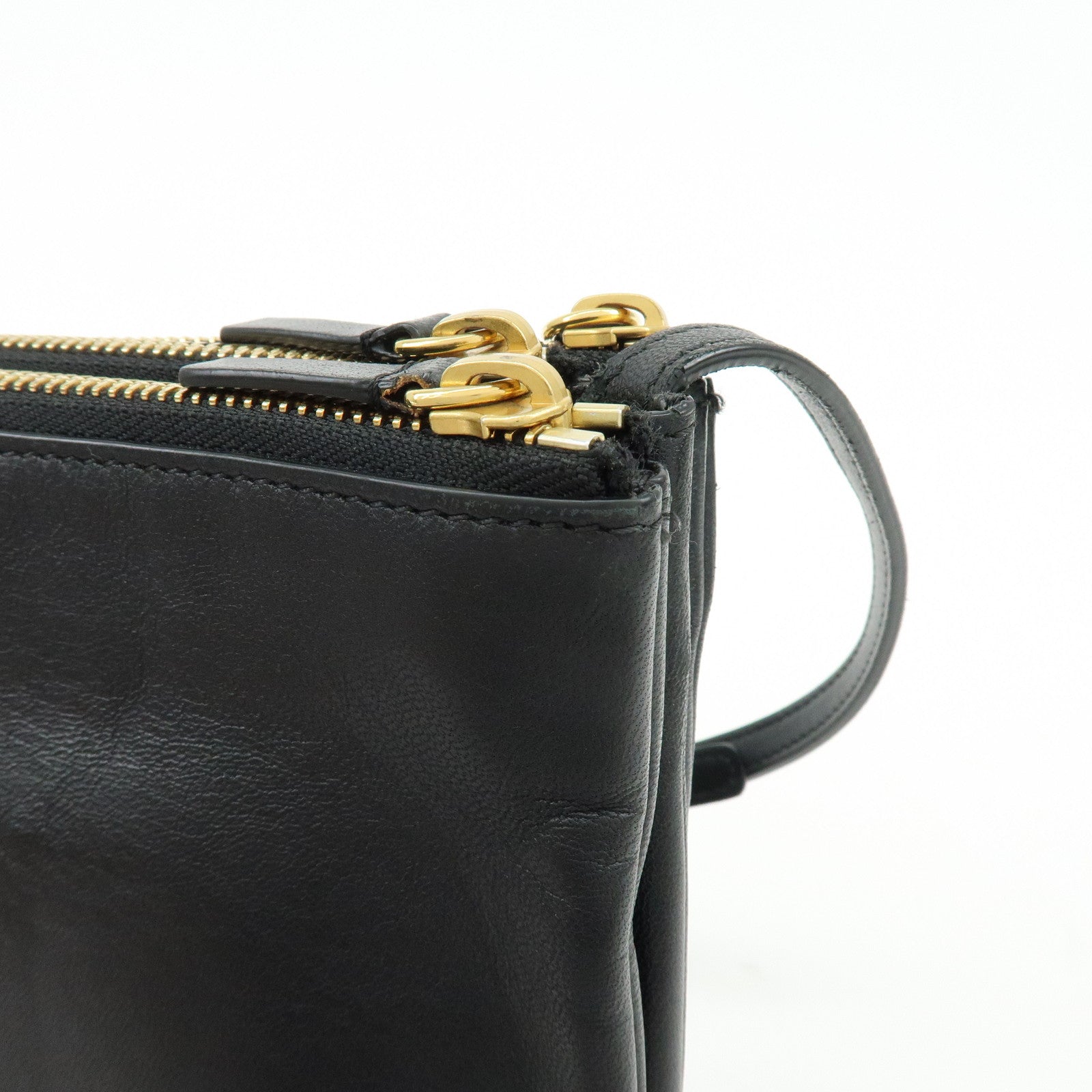 CELINE Trio Bag Leather Shoulder Bag Crossbody Bag Pouch Black